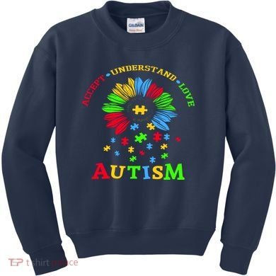 Autism Awareness Sunflower Puzzle Accept Understand Love Kids Sweatshirt
