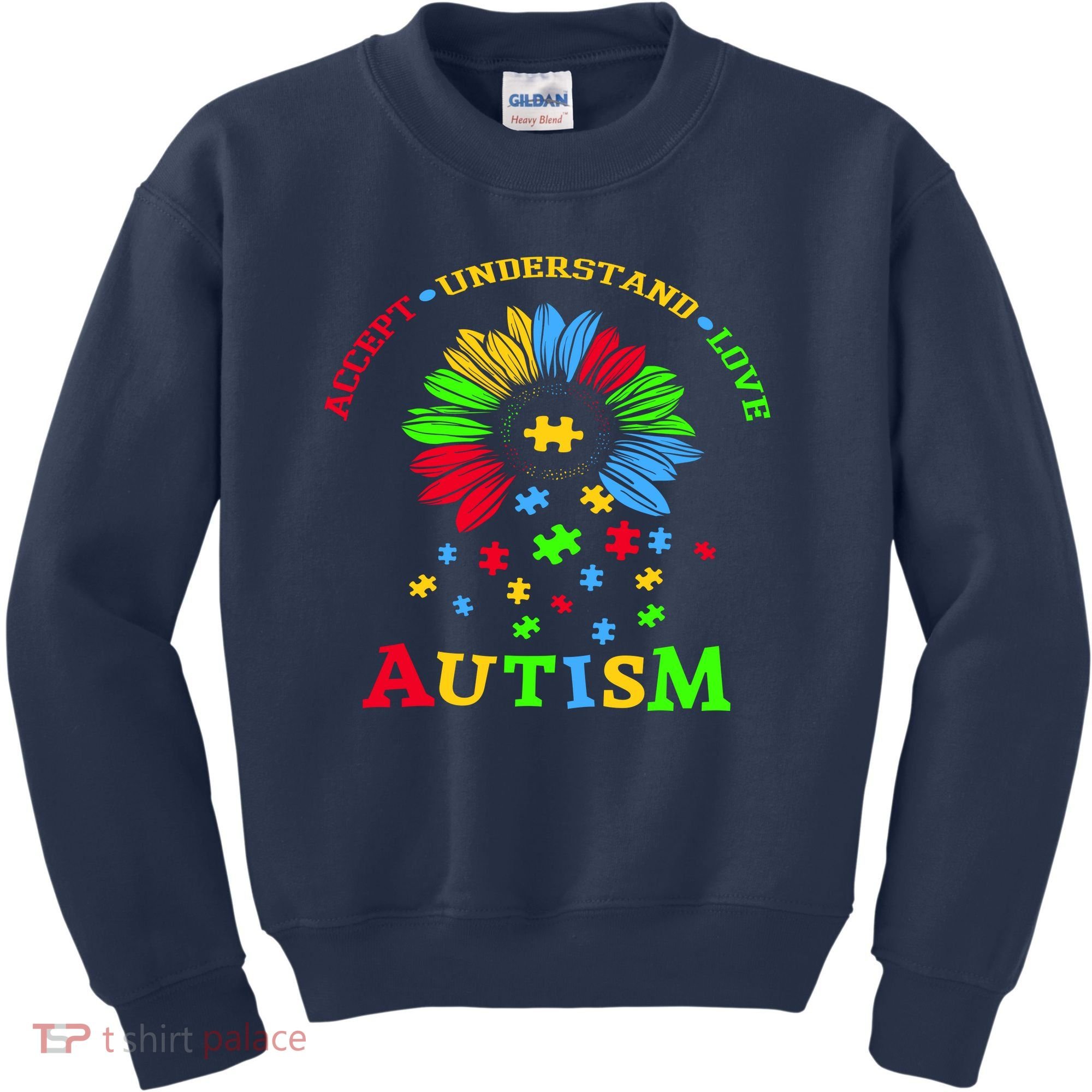 Autism Awareness Sunflower Puzzle Accept Understand Love Kids Sweatshirt