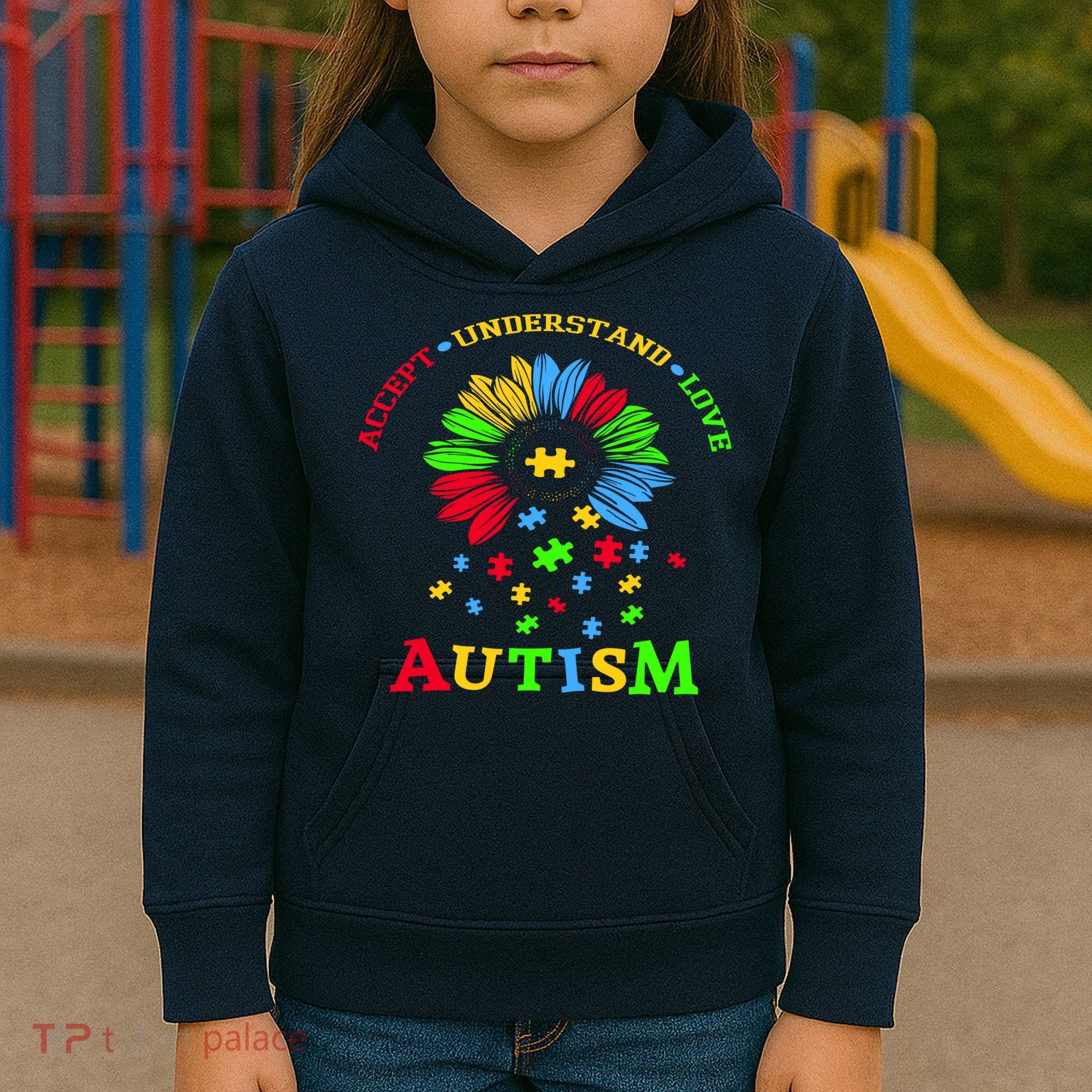 Autism Awareness Sunflower Puzzle Accept Understand Love Kids Hoodie