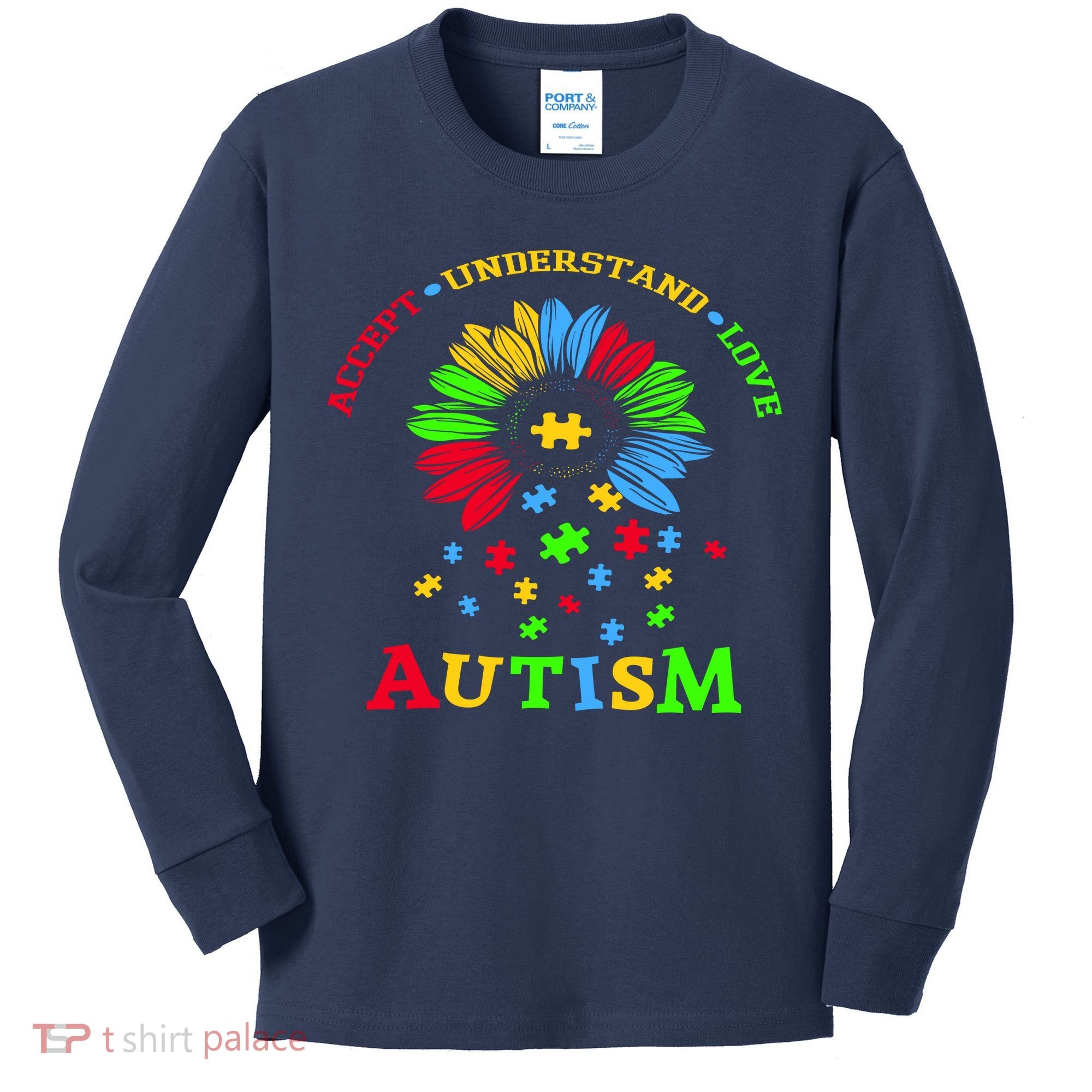 Autism Awareness Sunflower Puzzle Accept Understand Love Kids Long Sleeve Shirt