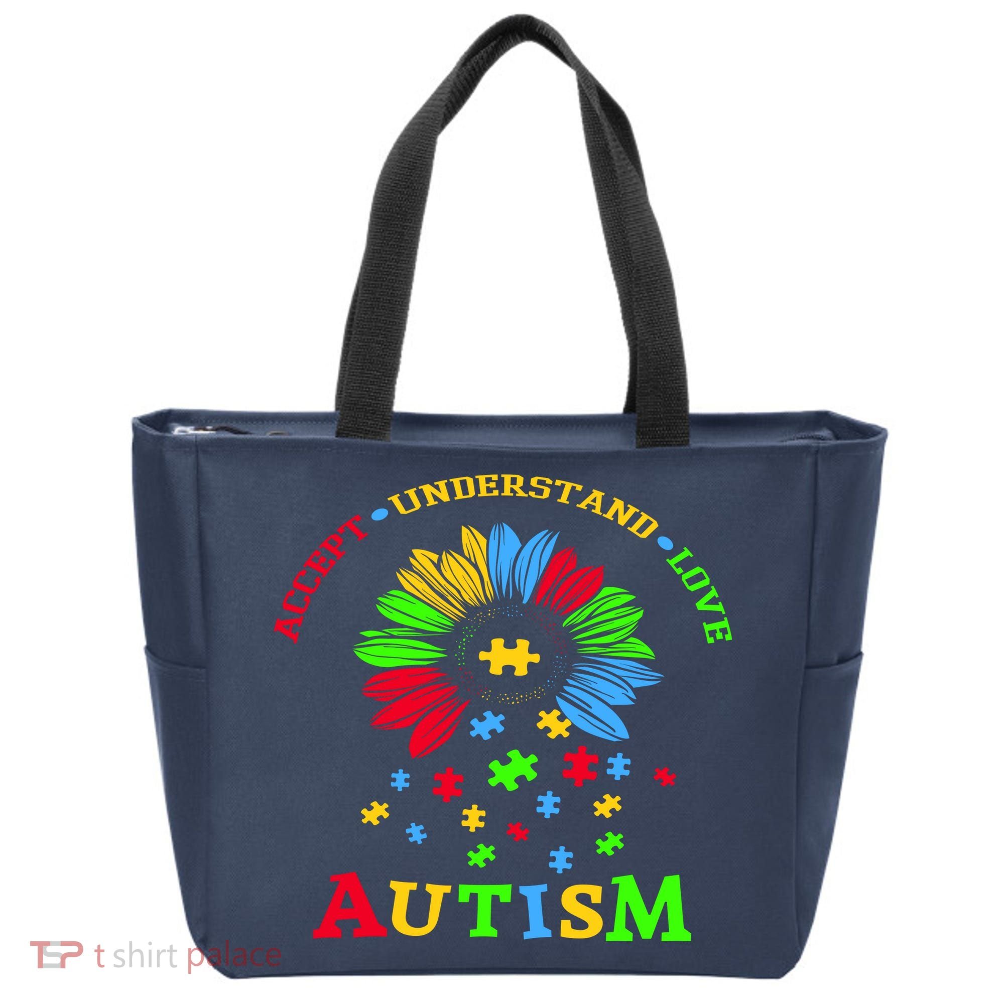 Autism Awareness Sunflower Puzzle Accept Understand Love Tote Bag