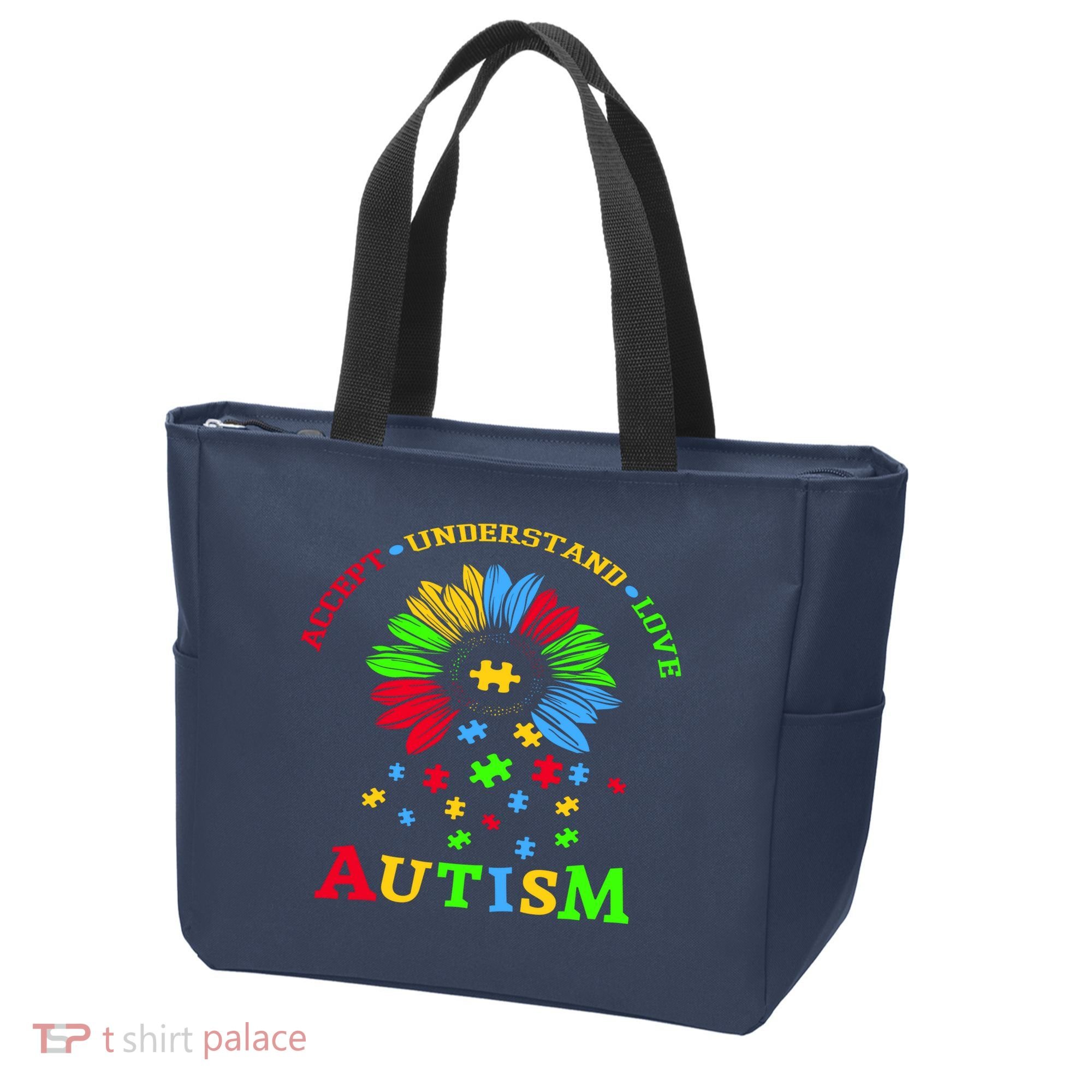 Autism Awareness Sunflower Puzzle Accept Understand Love Tote Bag