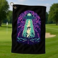 Alien Abduction Space Golf Towel thumb 1
