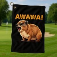 Awawa! Angry Screaming Hyrax Meme Retro Golf Towel thumb 1