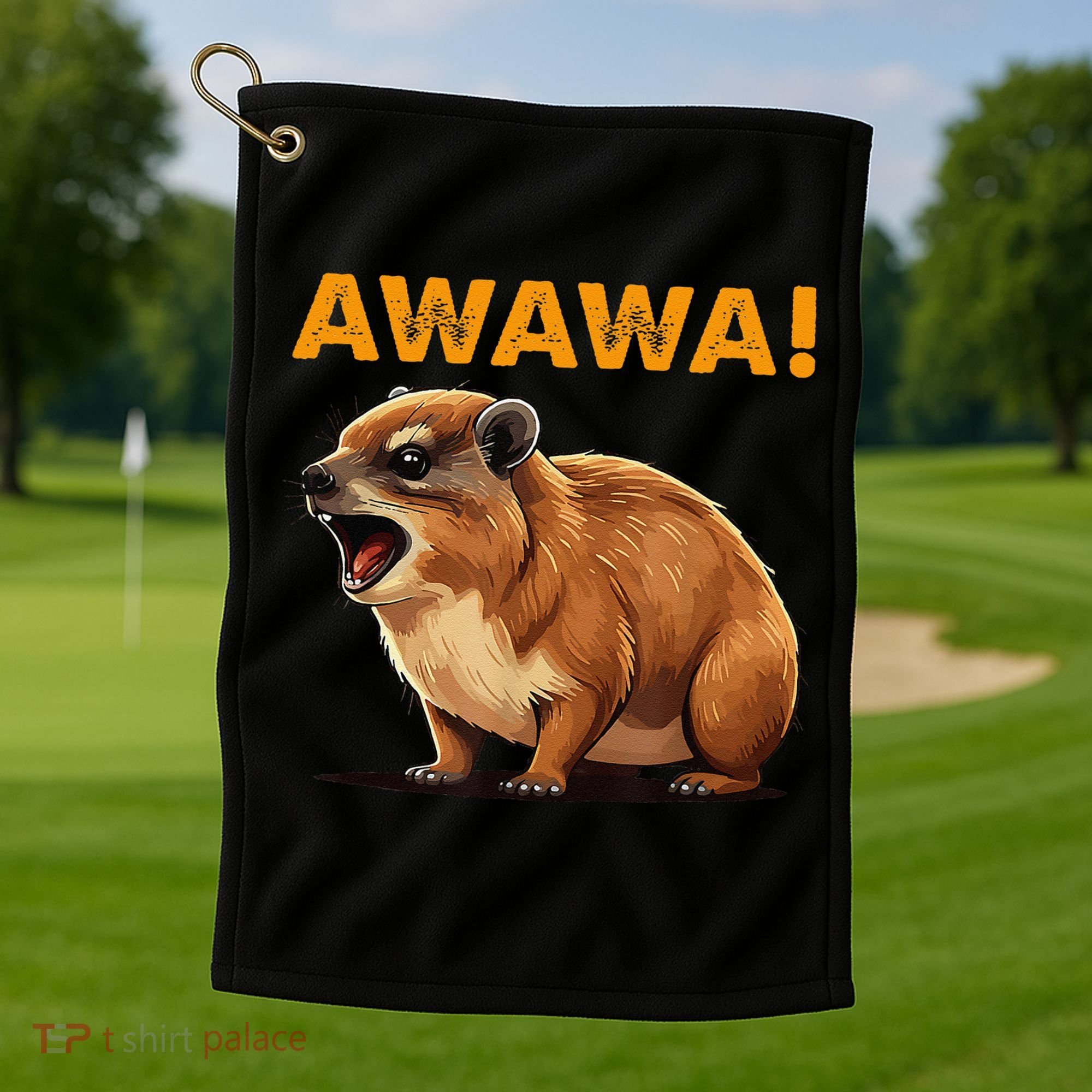 Awawa! Angry Screaming Hyrax Meme Retro Golf Towel
