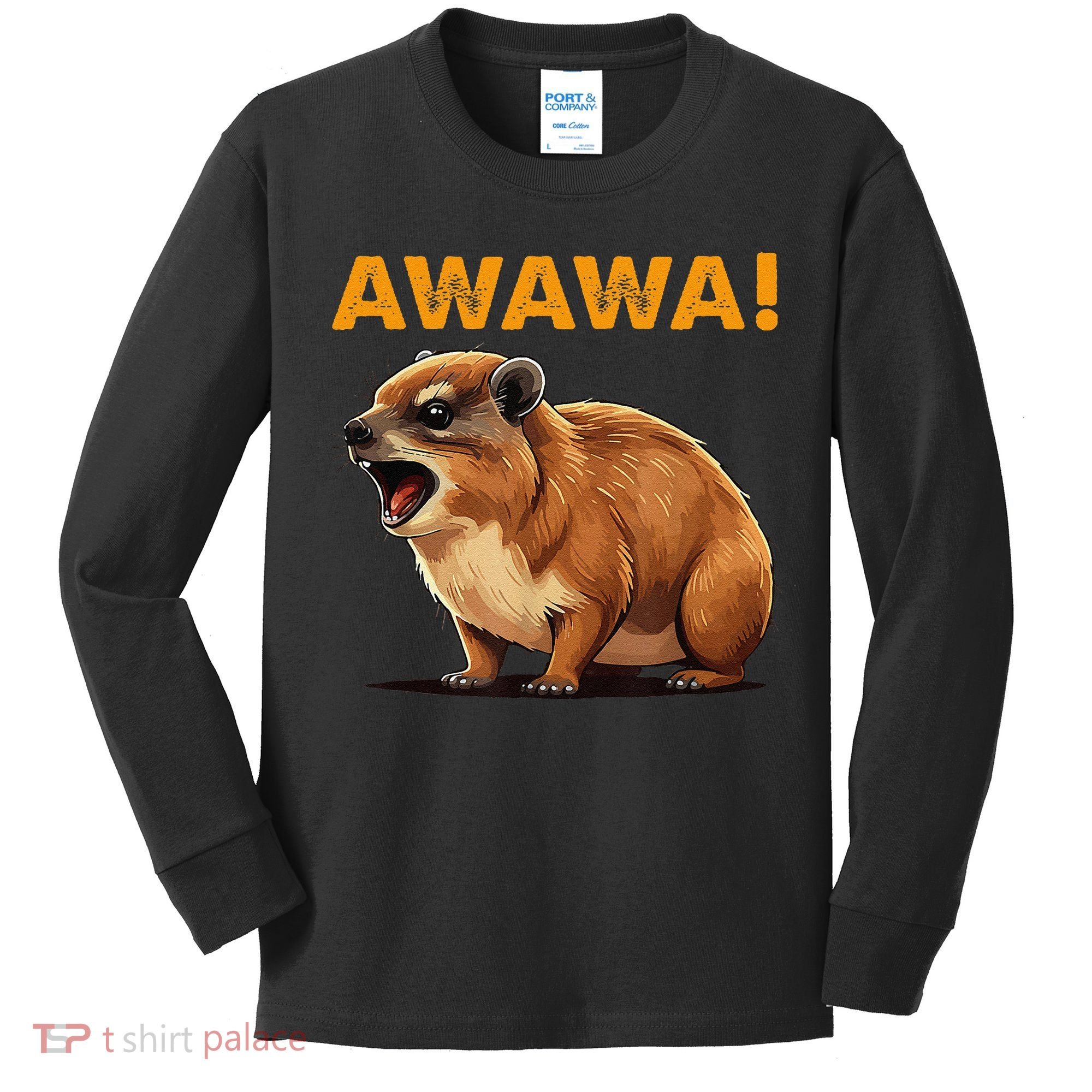 Awawa! Angry Screaming Hyrax Meme Retro Kids Long Sleeve Shirt