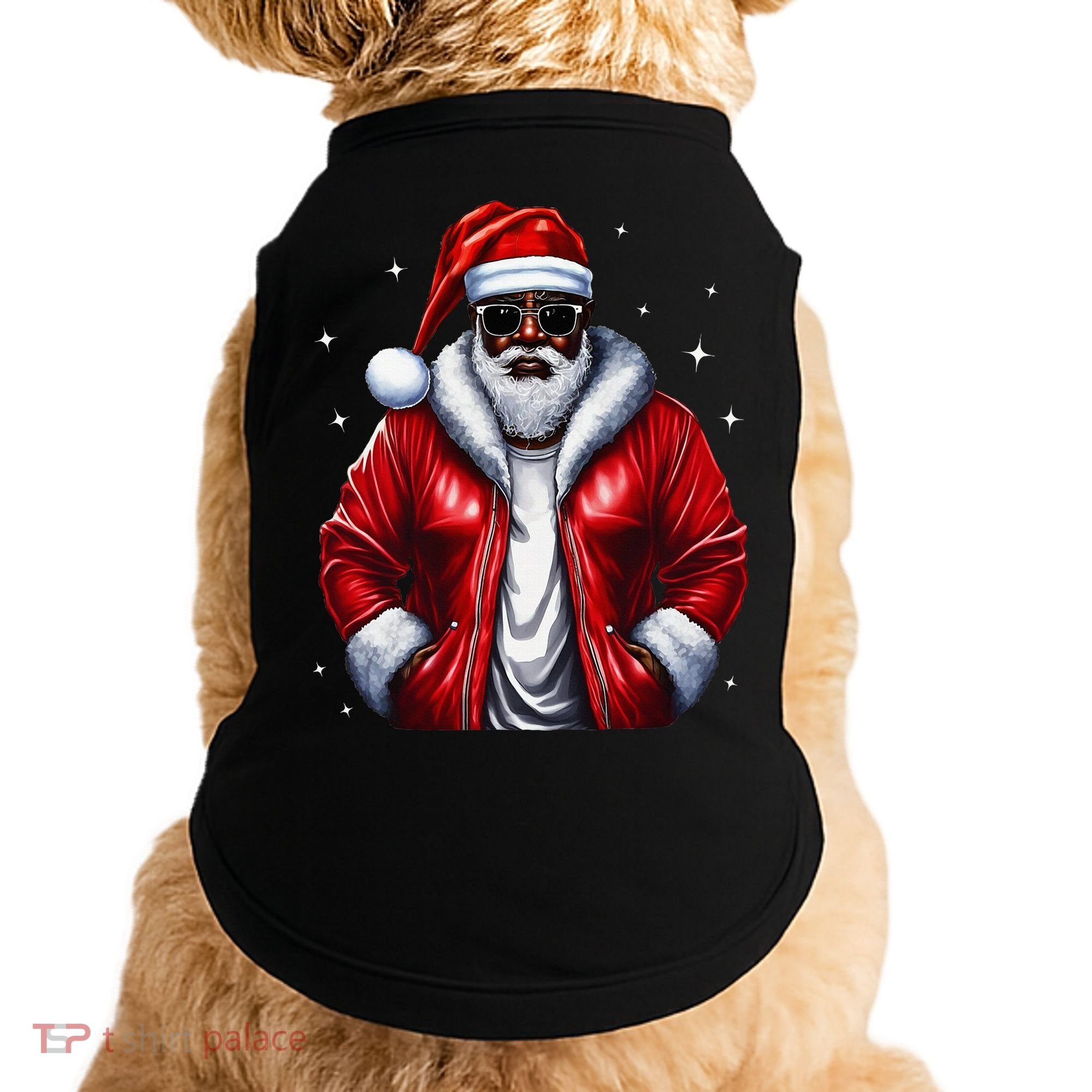 African American Santa Christmas Pajama Cool Black Xmas Doggie Tank