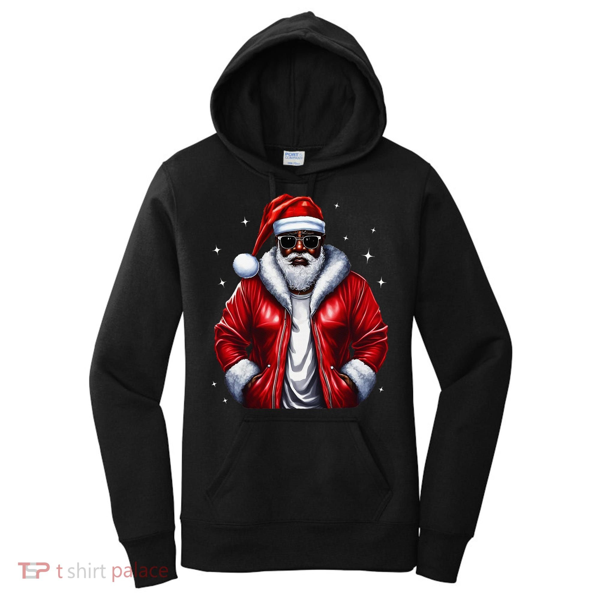 African American Santa Christmas Pajama Cool Black Xmas Women's Hoodie