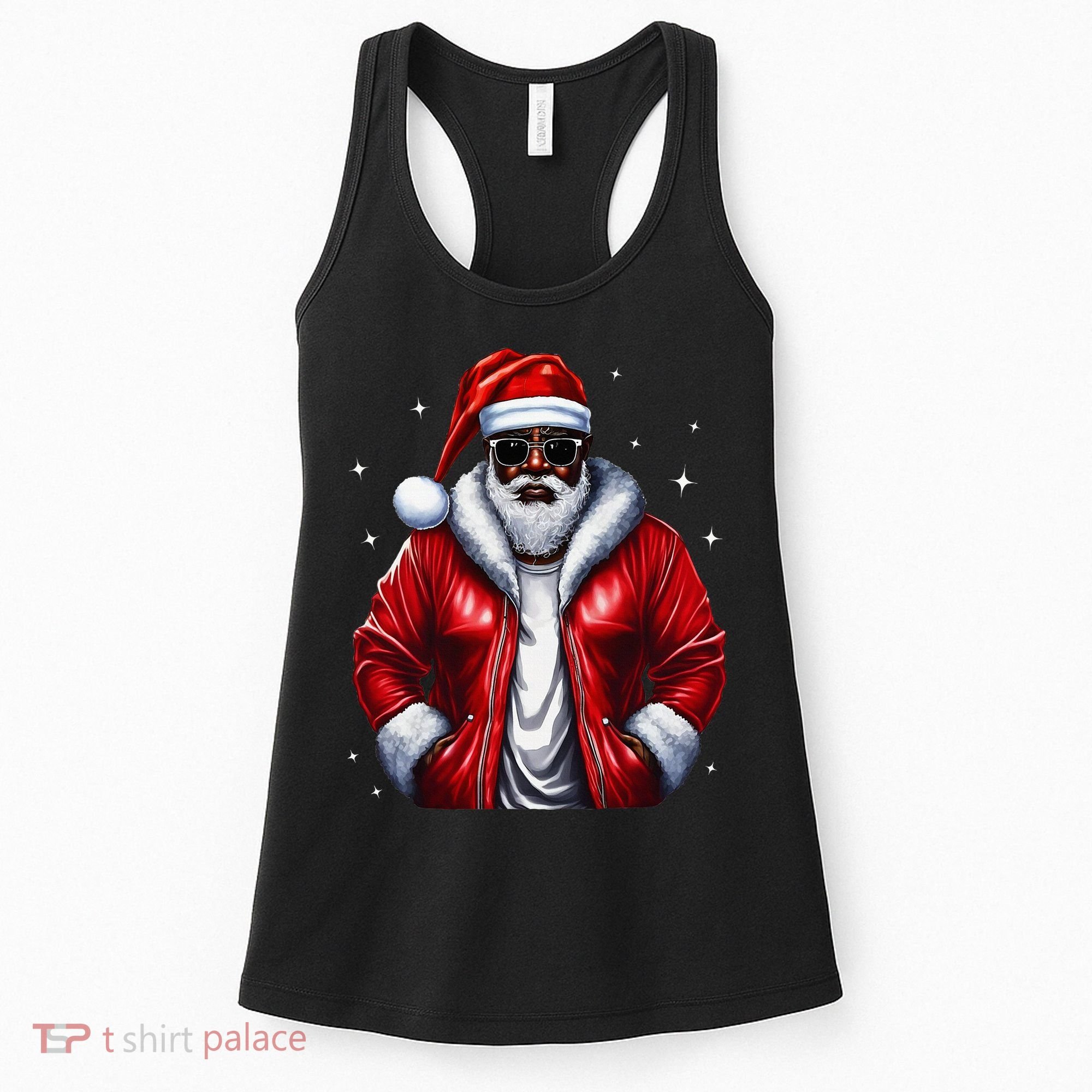 African American Santa Christmas Pajama Cool Black Xmas Women's Tank Top