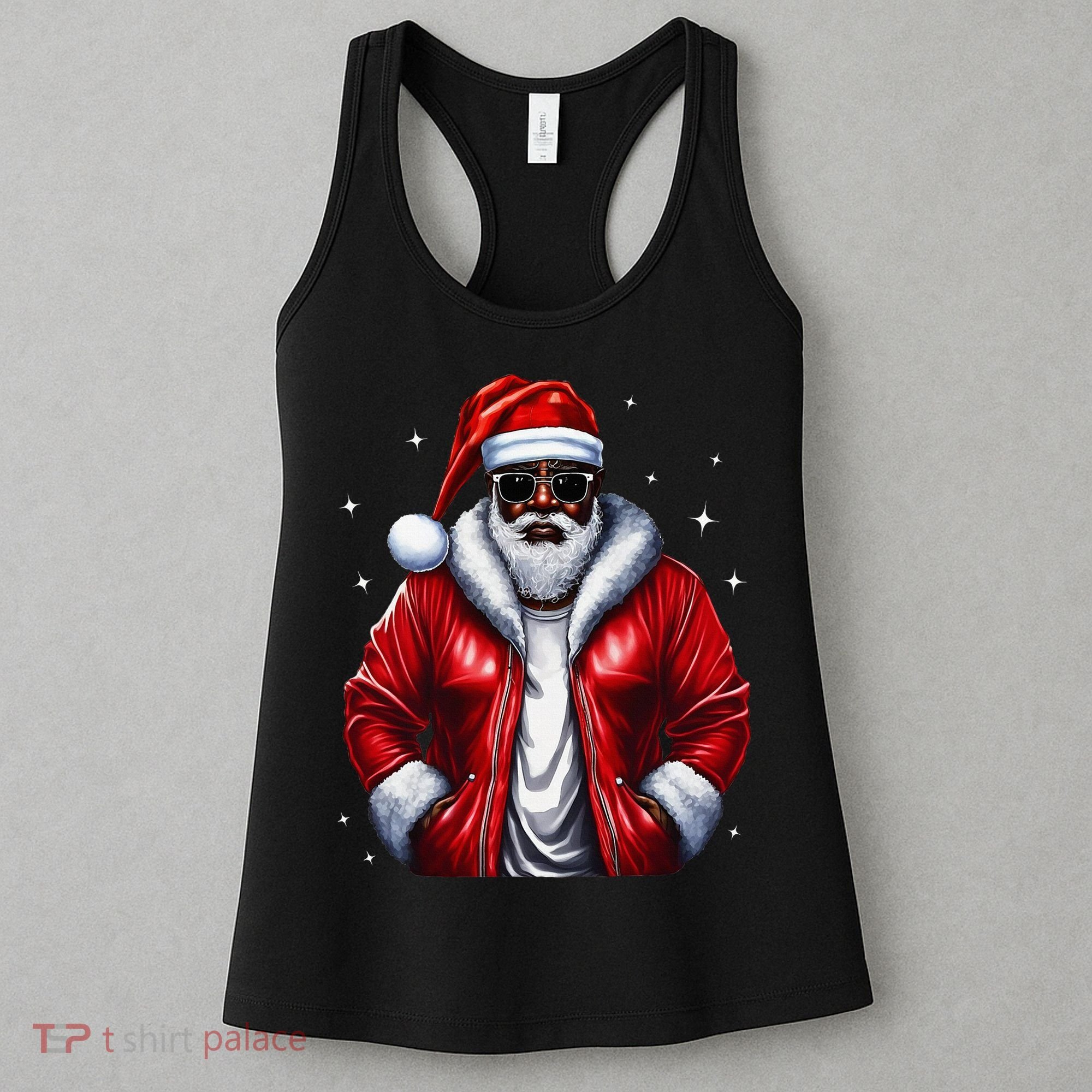 African American Santa Christmas Pajama Cool Black Xmas Women's Tank Top