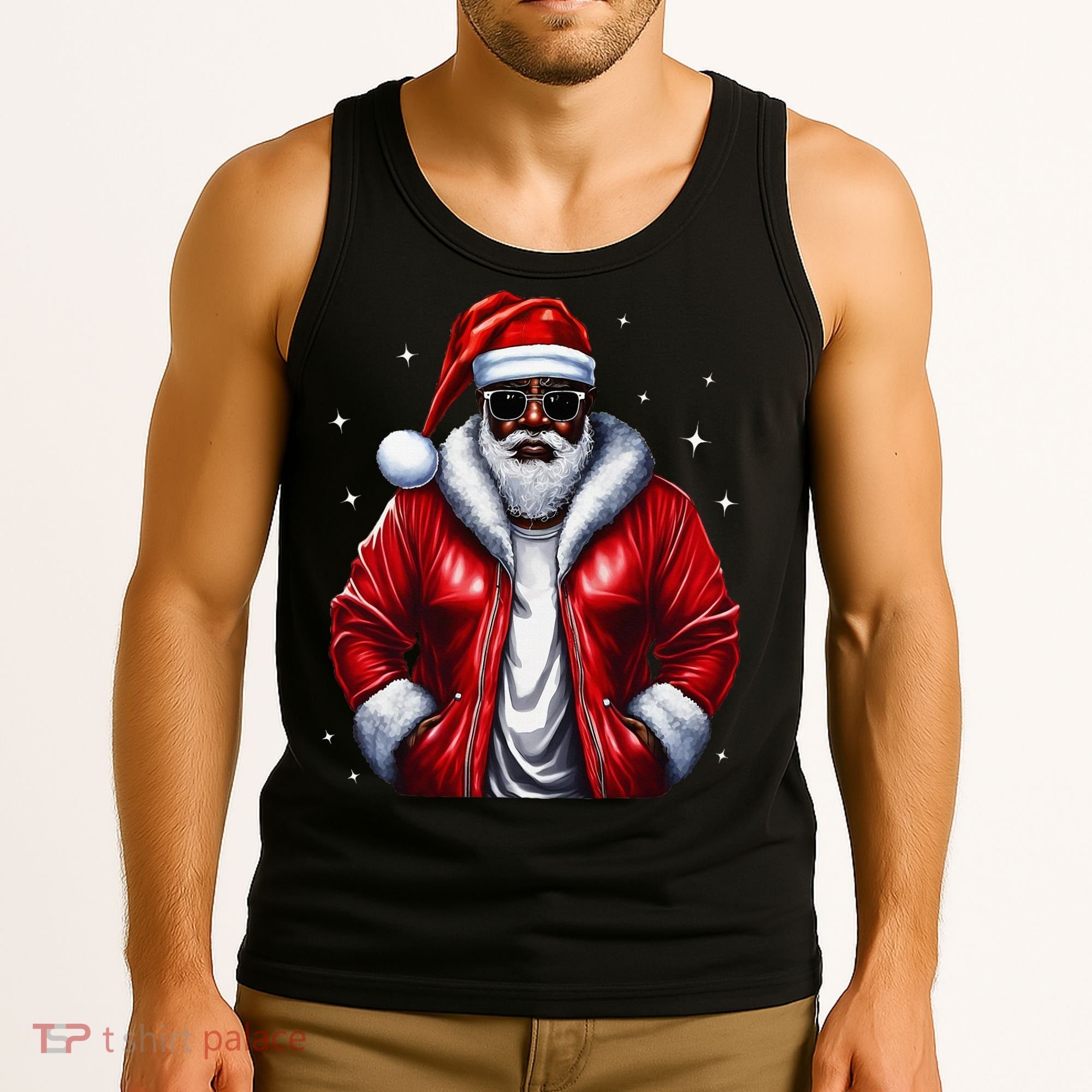 African American Santa Christmas Pajama Cool Black Xmas Tank Top