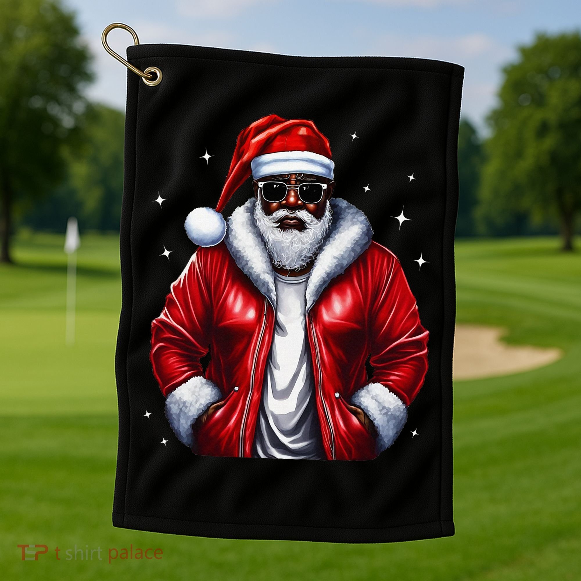 African American Santa Christmas Pajama Cool Black Xmas Golf Towel