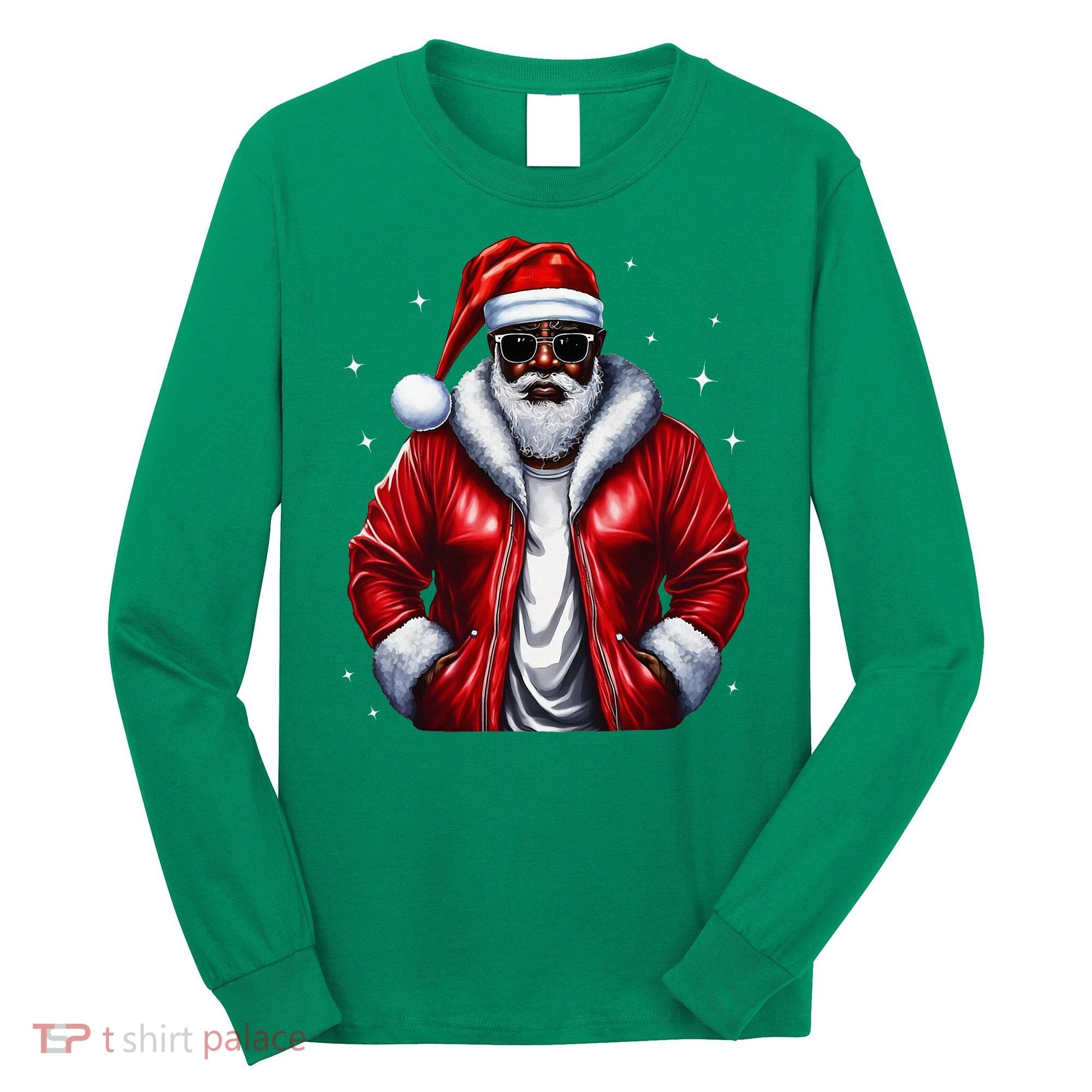 African American Santa Christmas Pajama Cool Black Xmas Long Sleeve Shirt