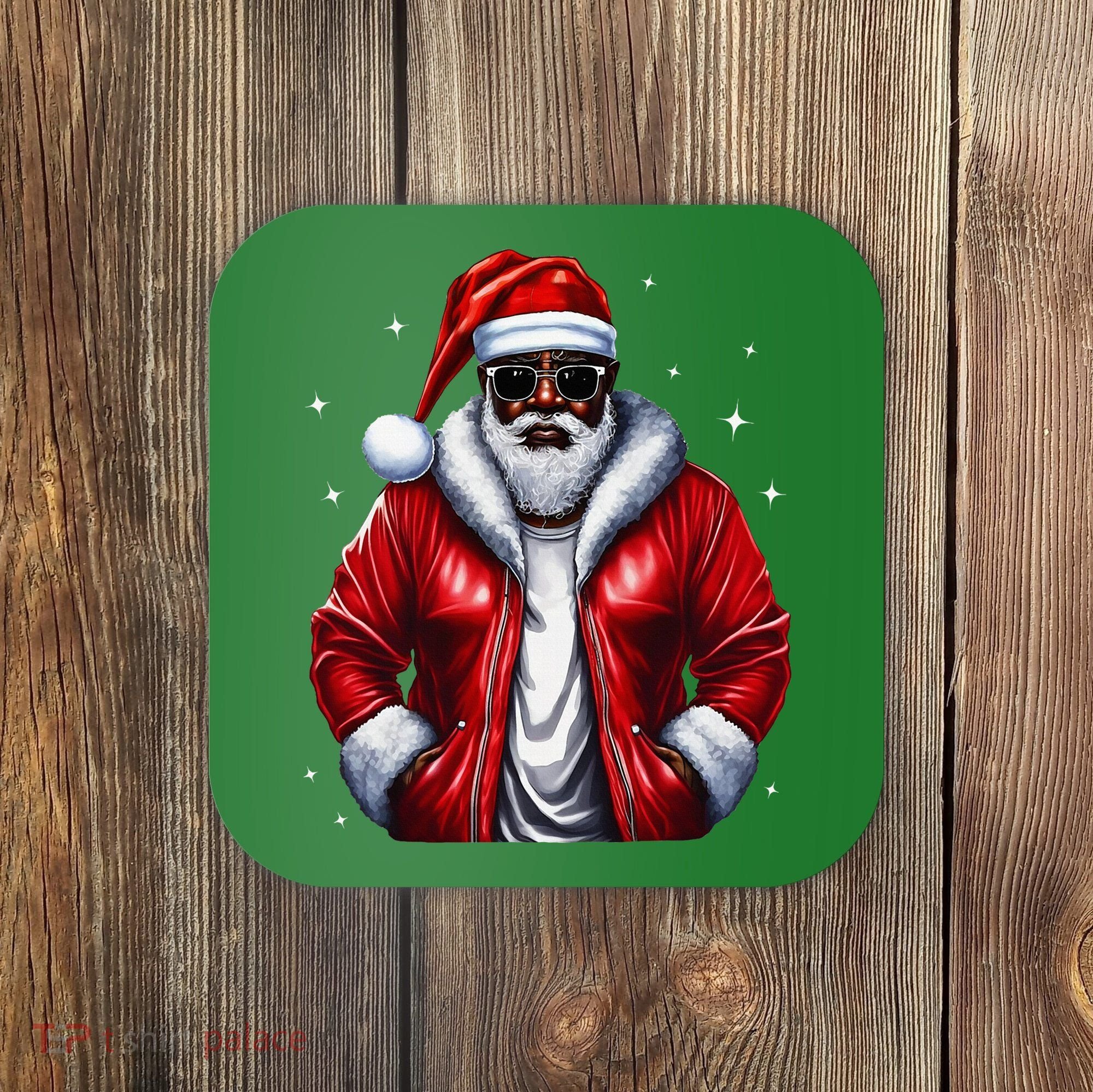 African American Santa Christmas Pajama Cool Black Xmas Coaster
