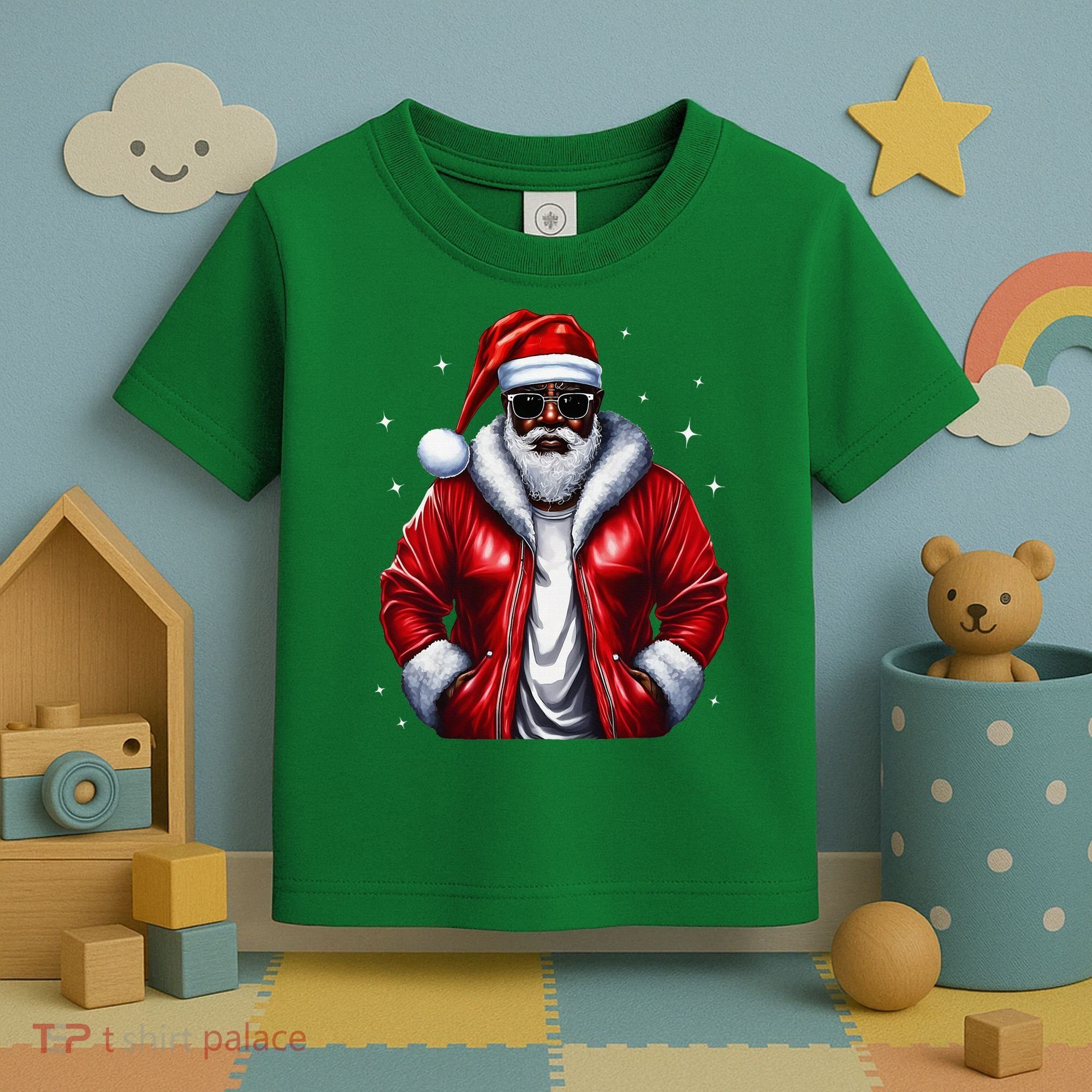 African American Santa Christmas Pajama Cool Black Xmas Toddler T-Shirt