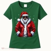 African American Santa Christmas Pajama Cool Black Xmas Women's T-Shirt thumb 0