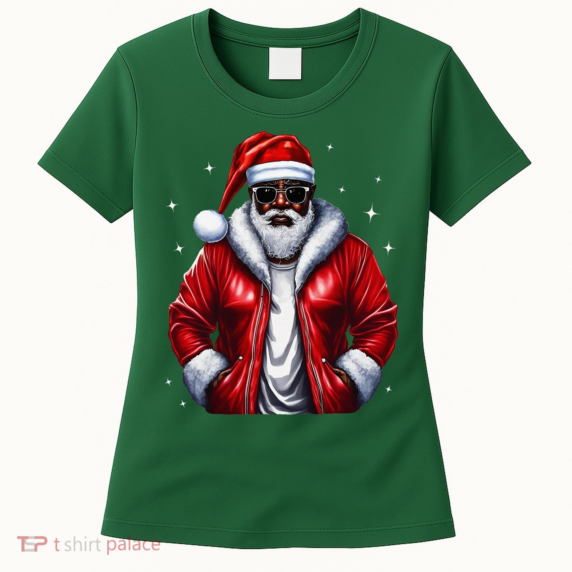African American Santa Christmas Pajama Cool Black Xmas Women's T-Shirt