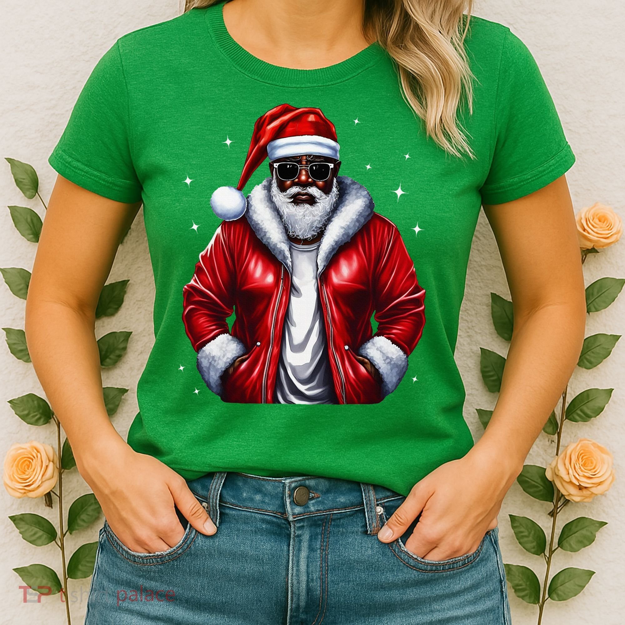 African American Santa Christmas Pajama Cool Black Xmas Women's T-Shirt