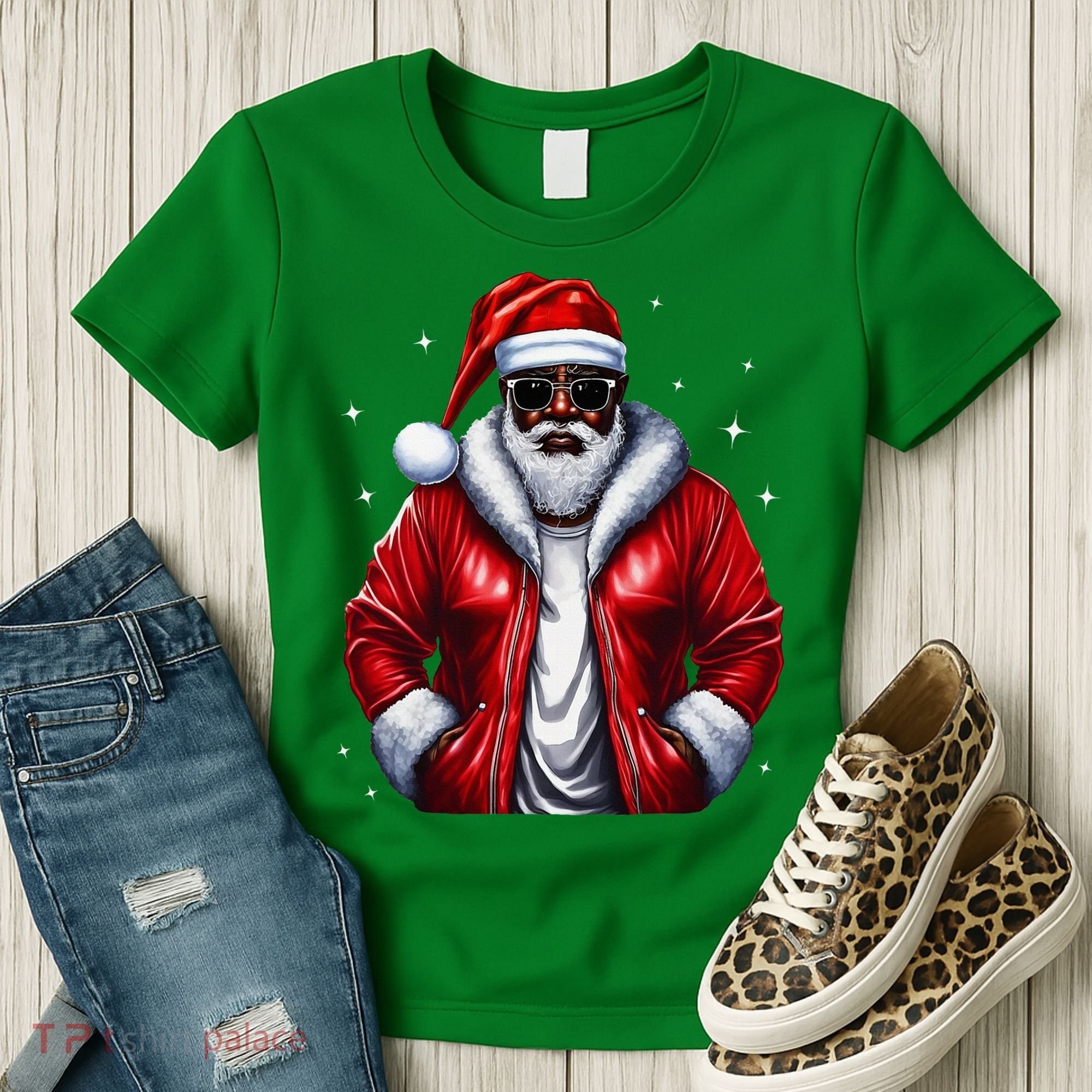 African American Santa Christmas Pajama Cool Black Xmas Women's T-Shirt
