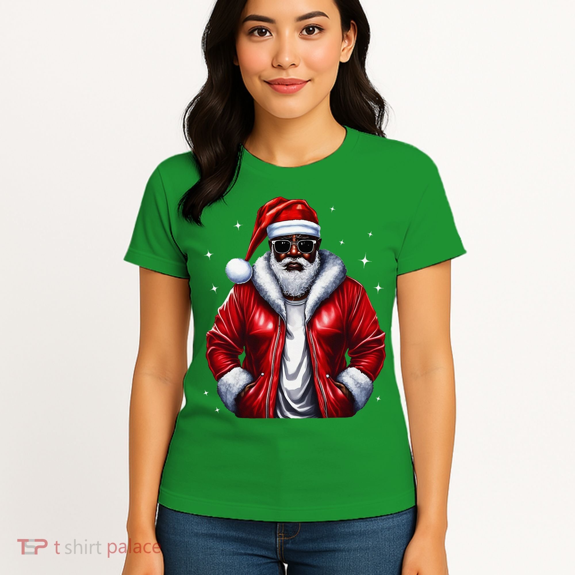 African American Santa Christmas Pajama Cool Black Xmas Women's T-Shirt
