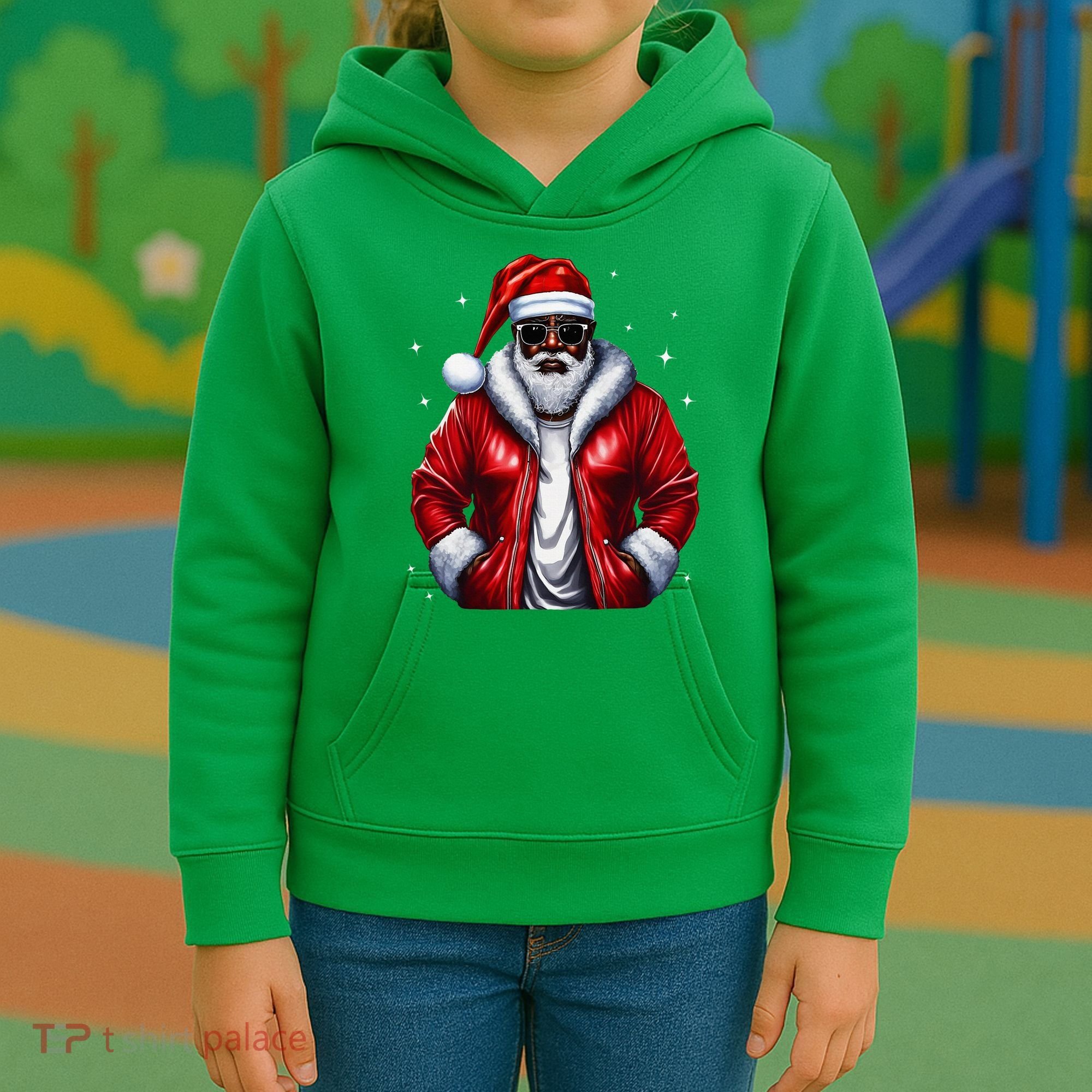 African American Santa Christmas Pajama Cool Black Xmas Kids Hoodie
