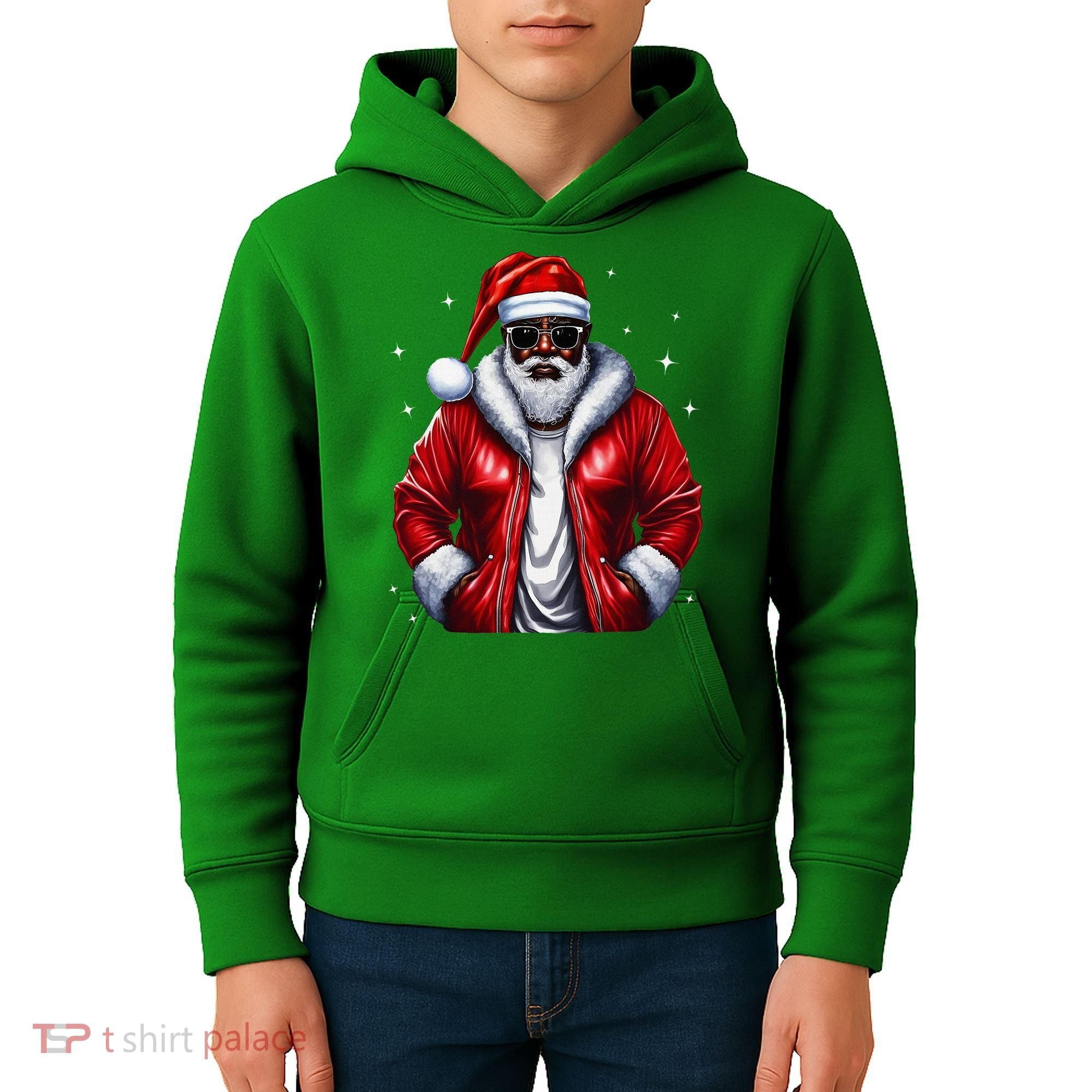 African American Santa Christmas Pajama Cool Black Xmas Kids Hoodie