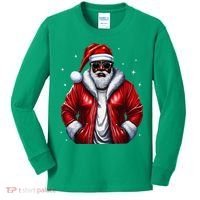 African American Santa Christmas Pajama Cool Black Xmas Kids Long Sleeve Shirt thumb 0