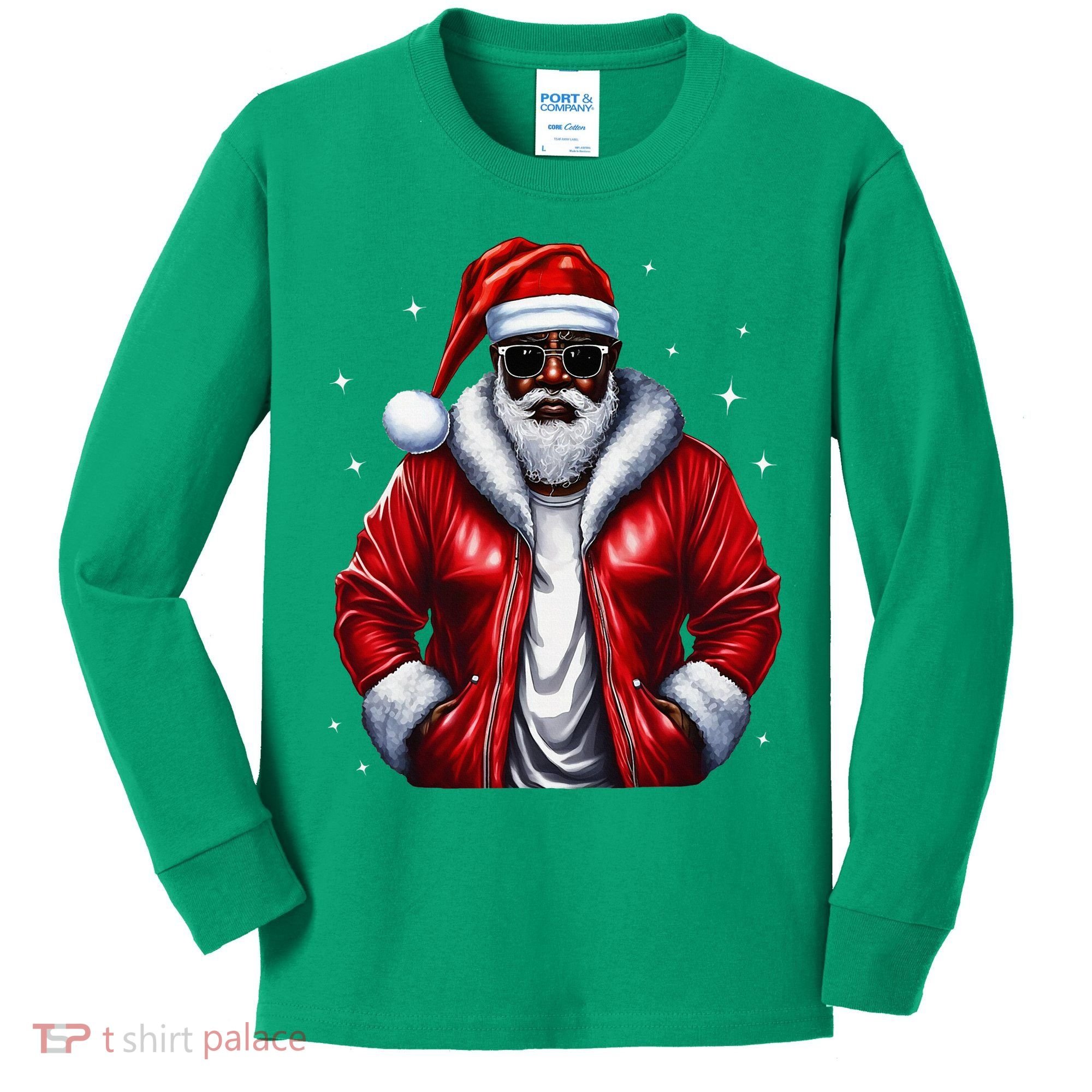 African American Santa Christmas Pajama Cool Black Xmas Kids Long Sleeve Shirt