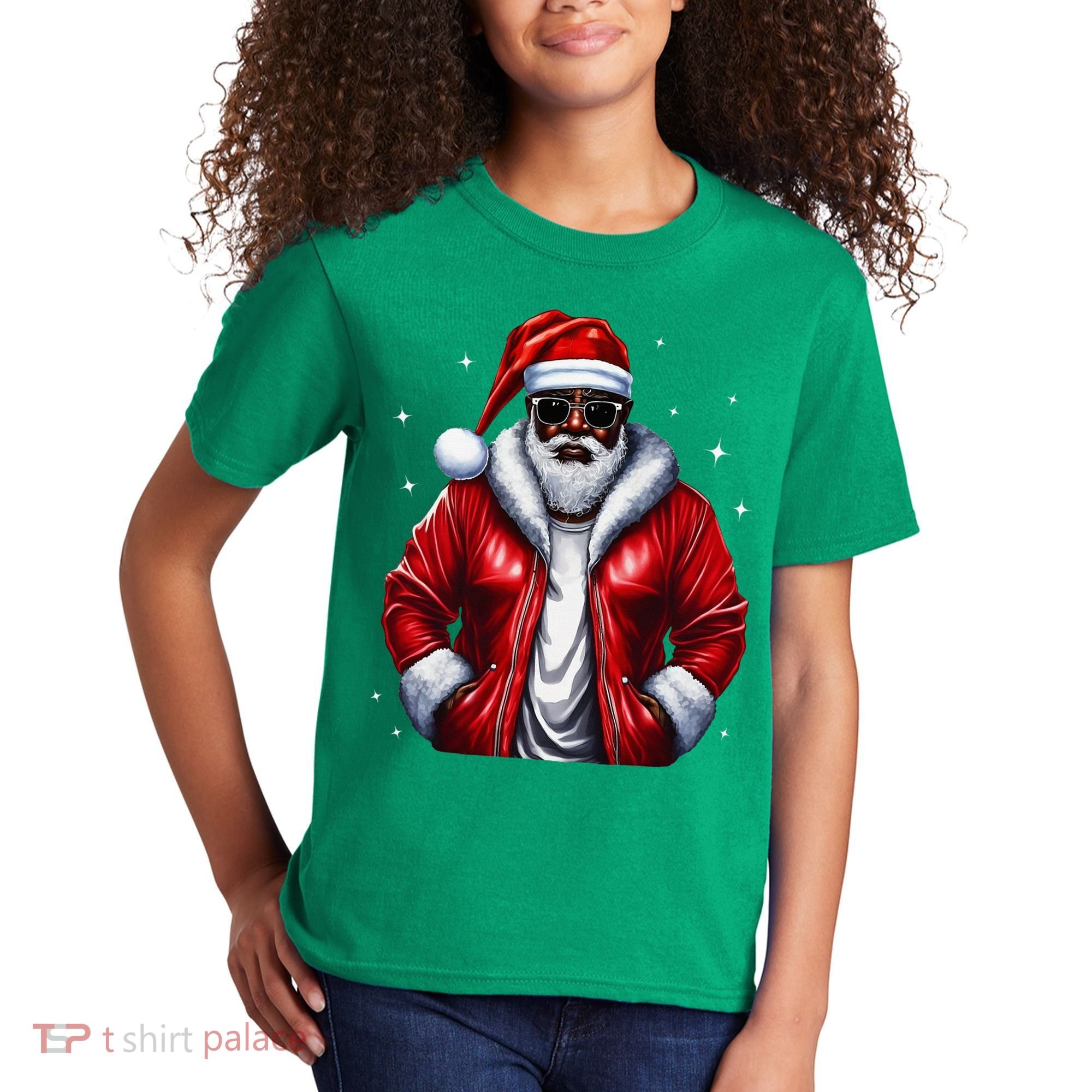 African American Santa Christmas Pajama Cool Black Xmas Kids T-Shirt