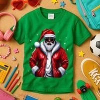 African American Santa Christmas Pajama Cool Black Xmas Kids T-Shirt thumb 3