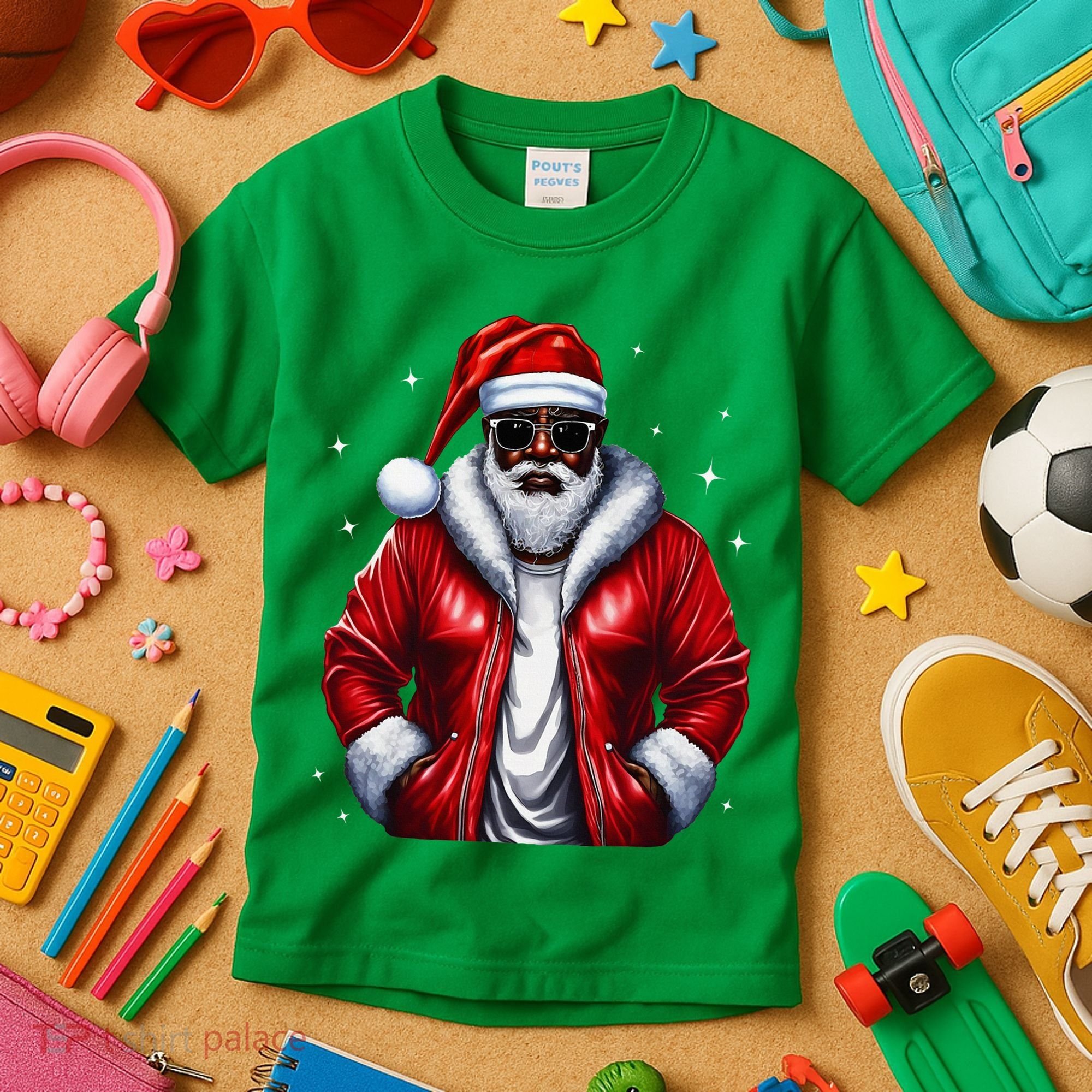 African American Santa Christmas Pajama Cool Black Xmas Kids T-Shirt