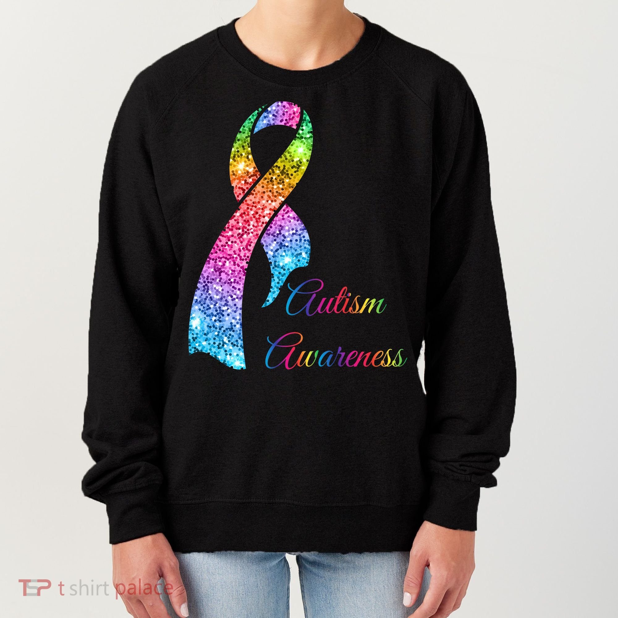 Autism Awareness Sparkle Glitter Ribbon Women's Sweatshirt