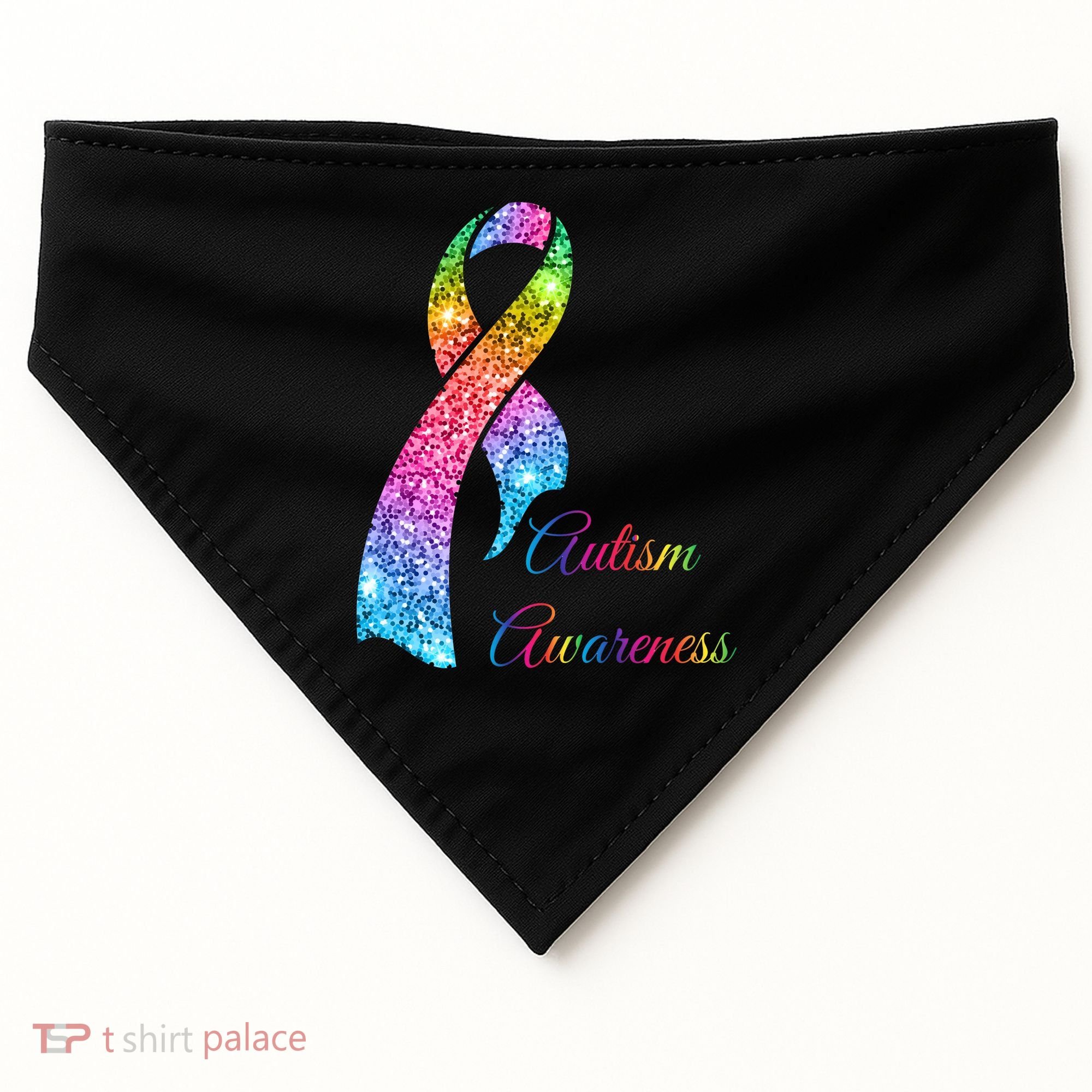 Autism Awareness Sparkle Glitter Ribbon USA-Made Doggie Bandana