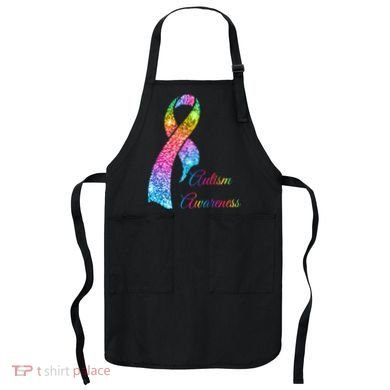 Autism Awareness Sparkle Glitter Ribbon Apron