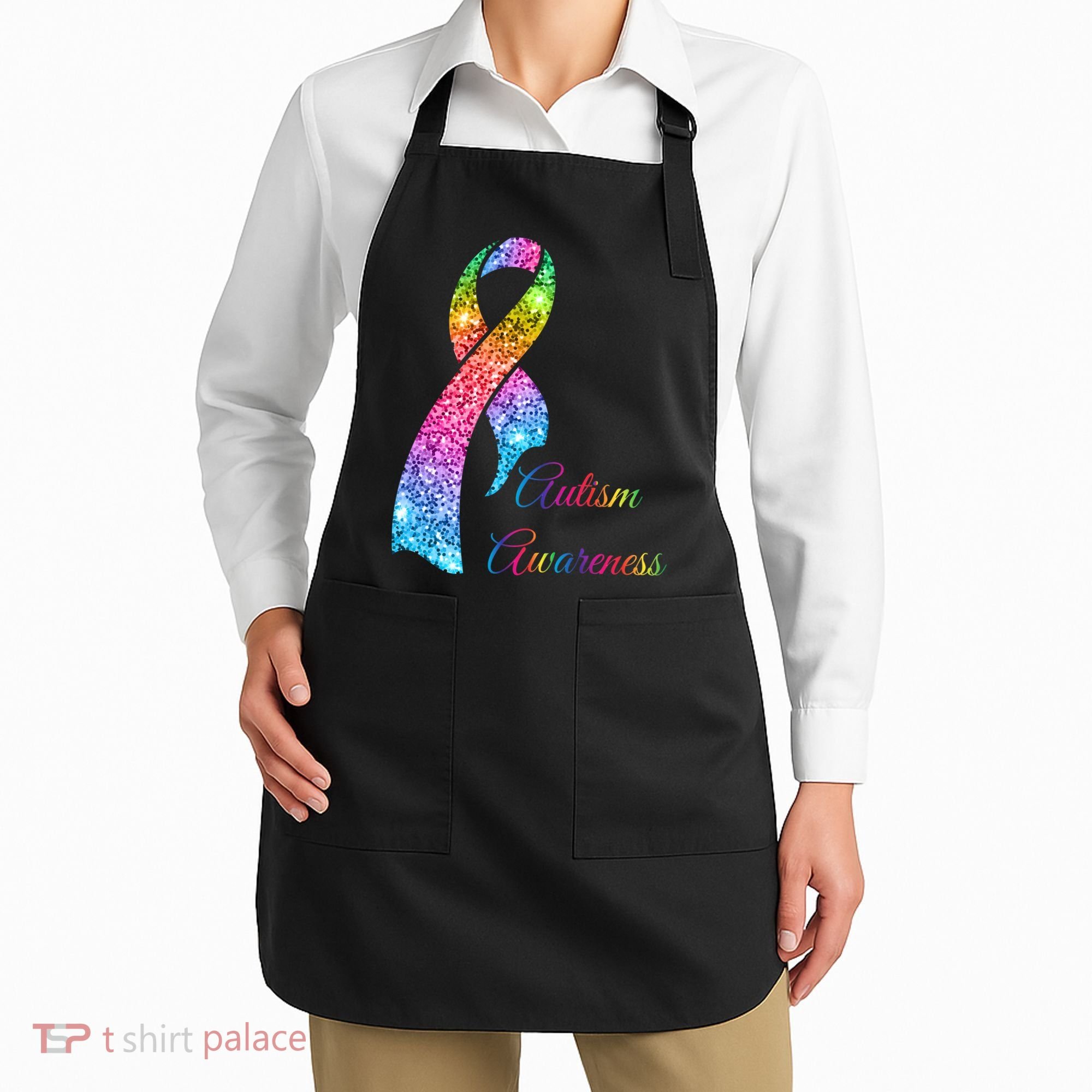 Autism Awareness Sparkle Glitter Ribbon Apron