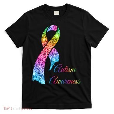 Autism Awareness Sparkle Glitter Ribbon T-Shirt