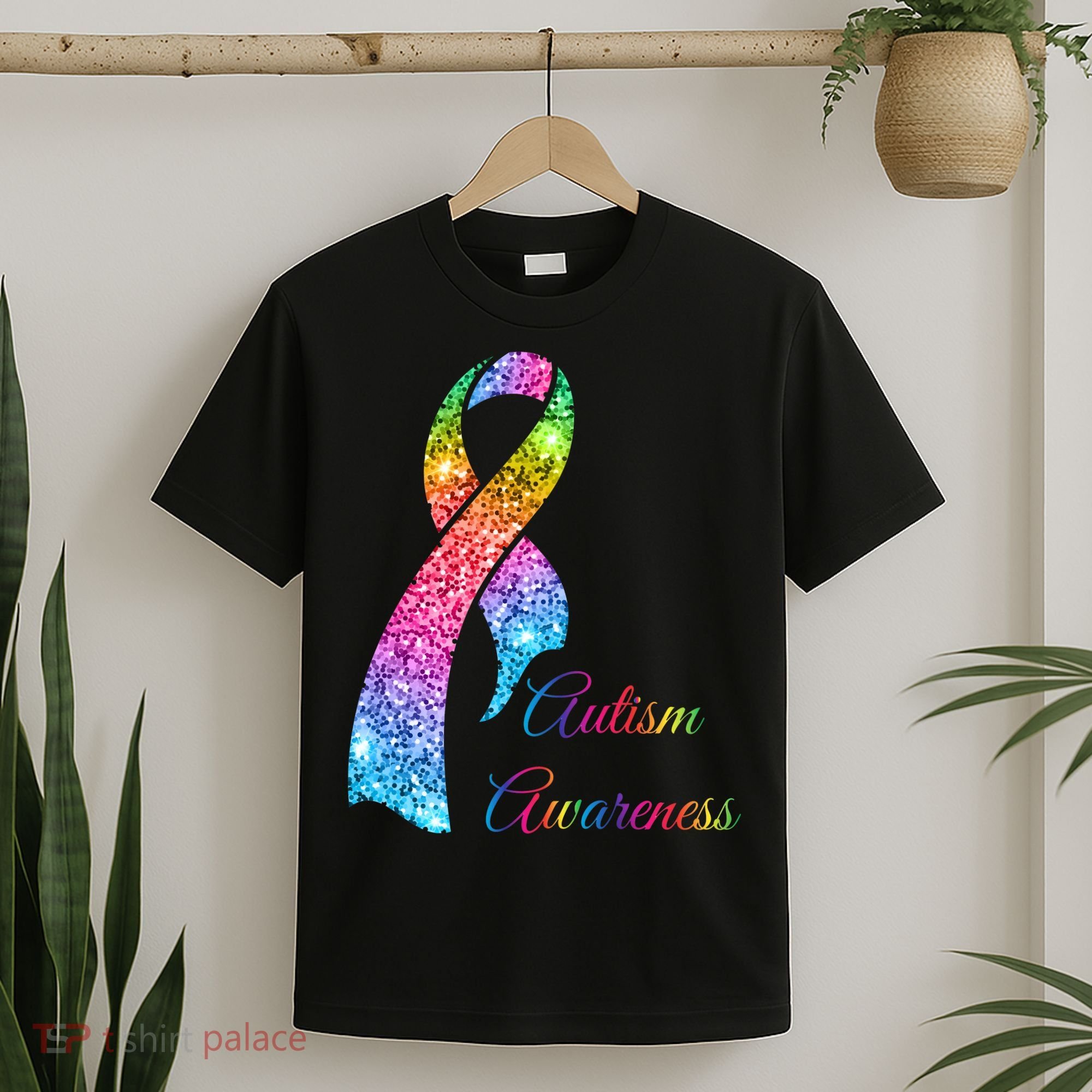 Autism Awareness Sparkle Glitter Ribbon T-Shirt