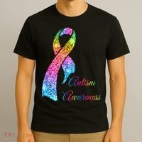 Autism Awareness Sparkle Glitter Ribbon T-Shirt thumb 3