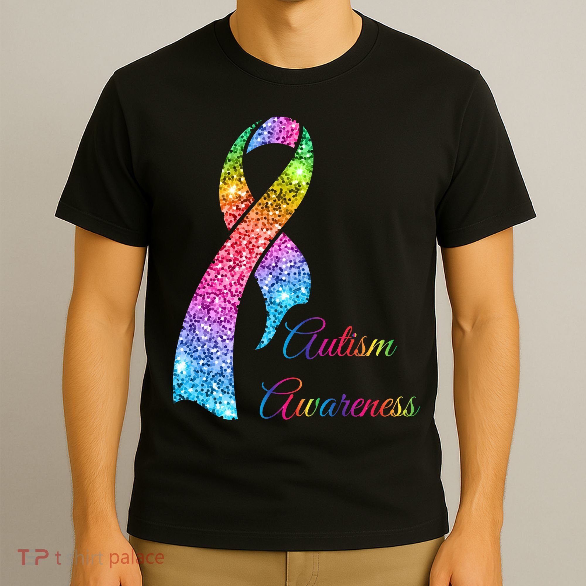 Autism Awareness Sparkle Glitter Ribbon T-Shirt