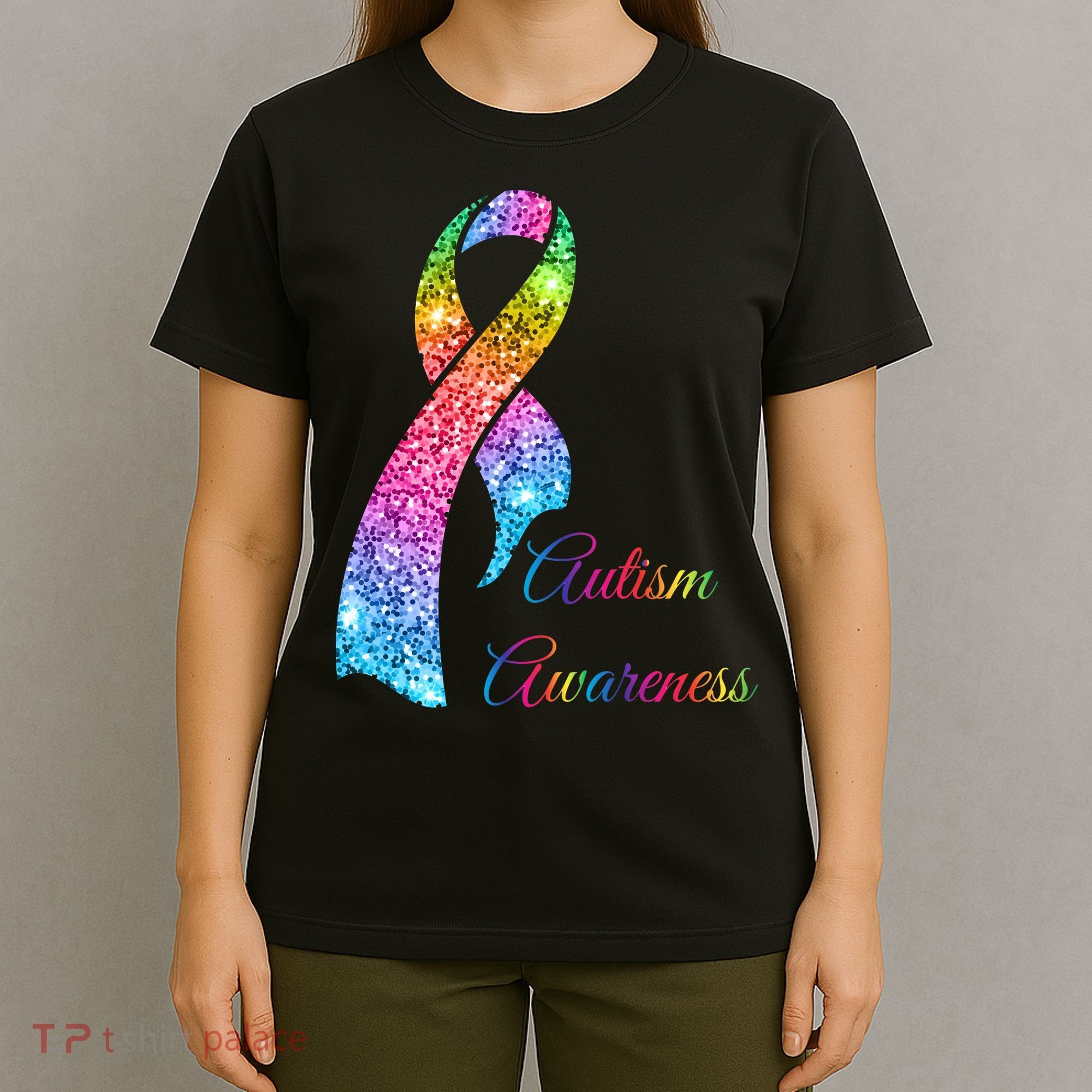 Autism Awareness Sparkle Glitter Ribbon T-Shirt