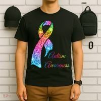 Autism Awareness Sparkle Glitter Ribbon T-Shirt thumb 6