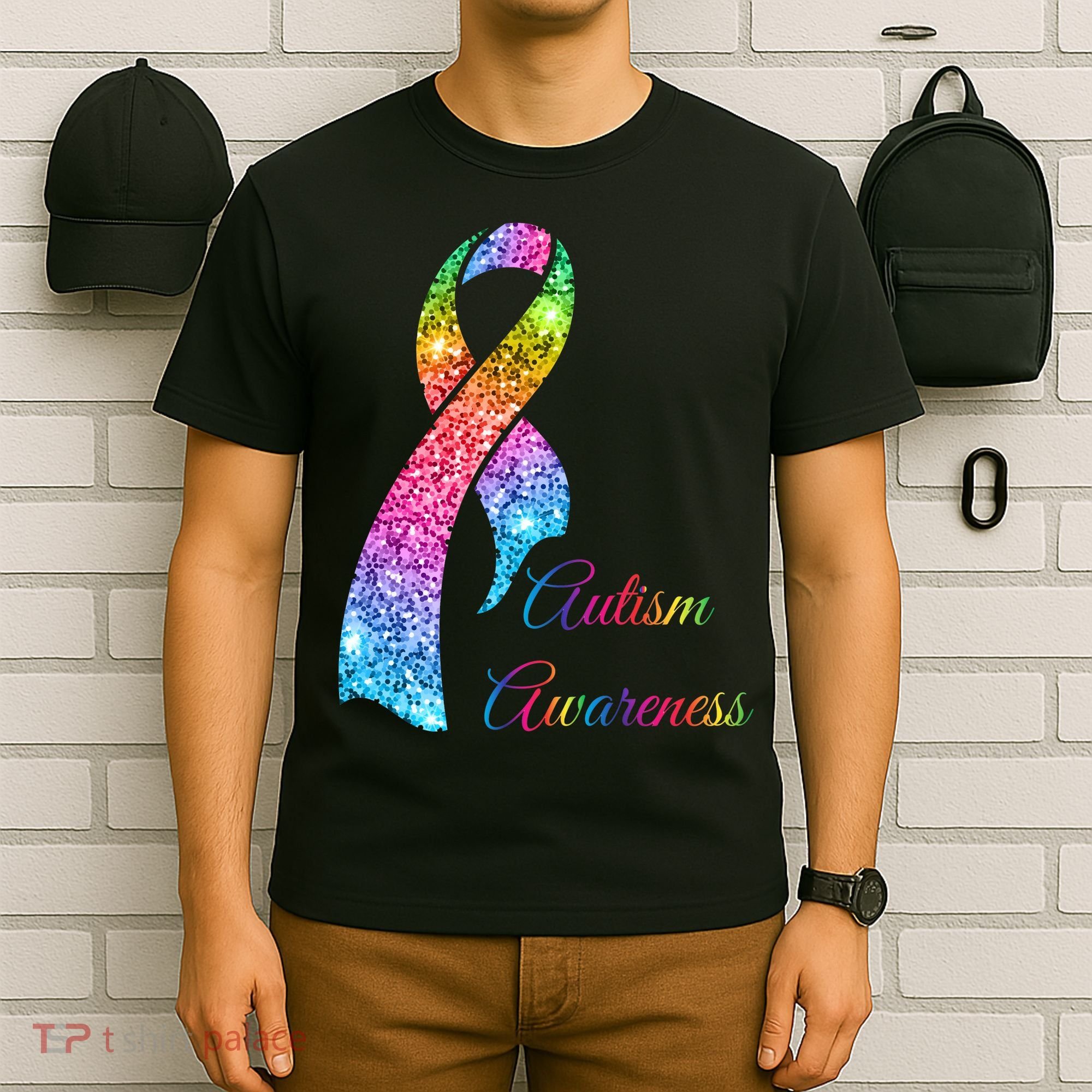 Autism Awareness Sparkle Glitter Ribbon T-Shirt