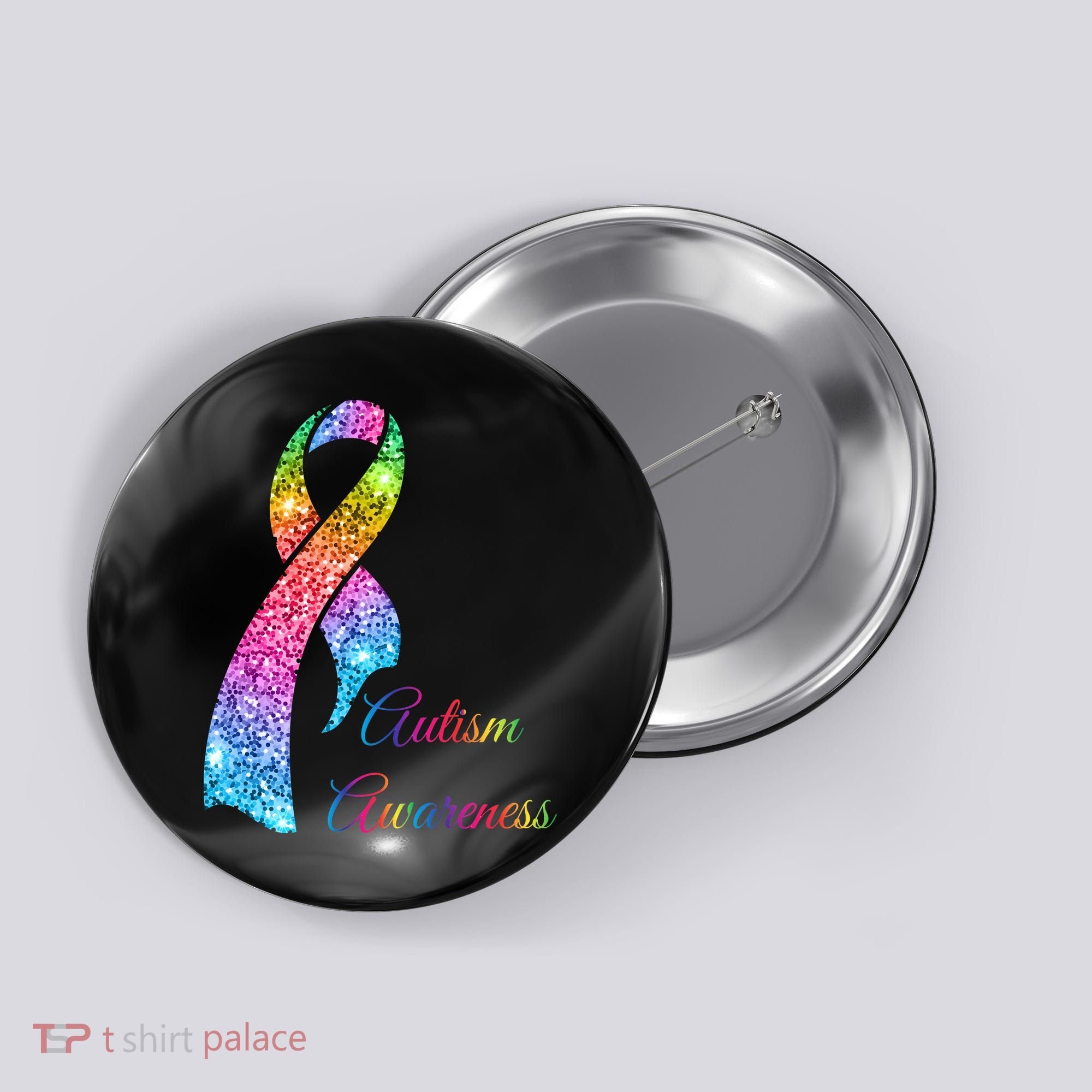 Autism Awareness Sparkle Glitter Ribbon Button