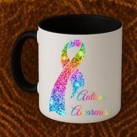 Autism Awareness Sparkle Glitter Ribbon Coffee Mug thumb 2