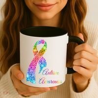 Autism Awareness Sparkle Glitter Ribbon Coffee Mug thumb 3