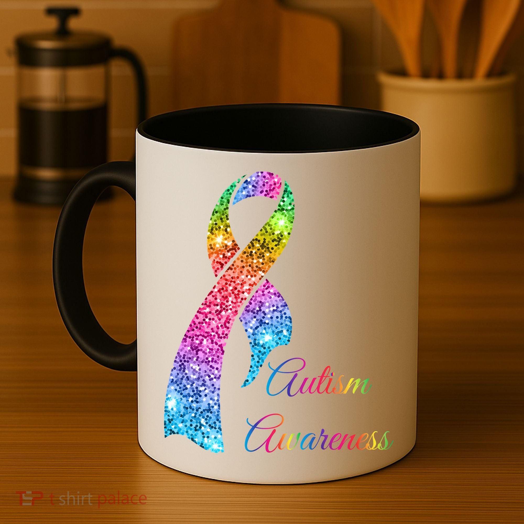 Autism Awareness Sparkle Glitter Ribbon Coffee Mug