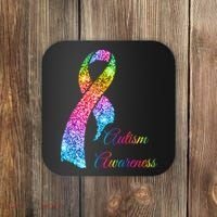 Autism Awareness Sparkle Glitter Ribbon Coaster thumb 0