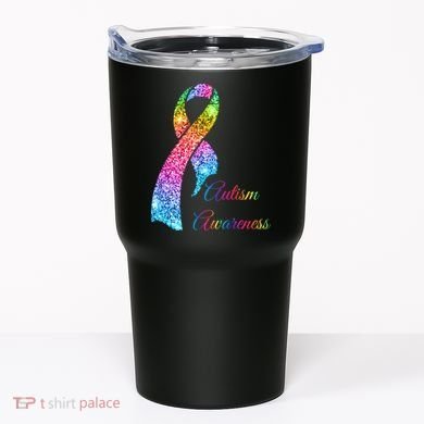 Autism Awareness Sparkle Glitter Ribbon Tumbler