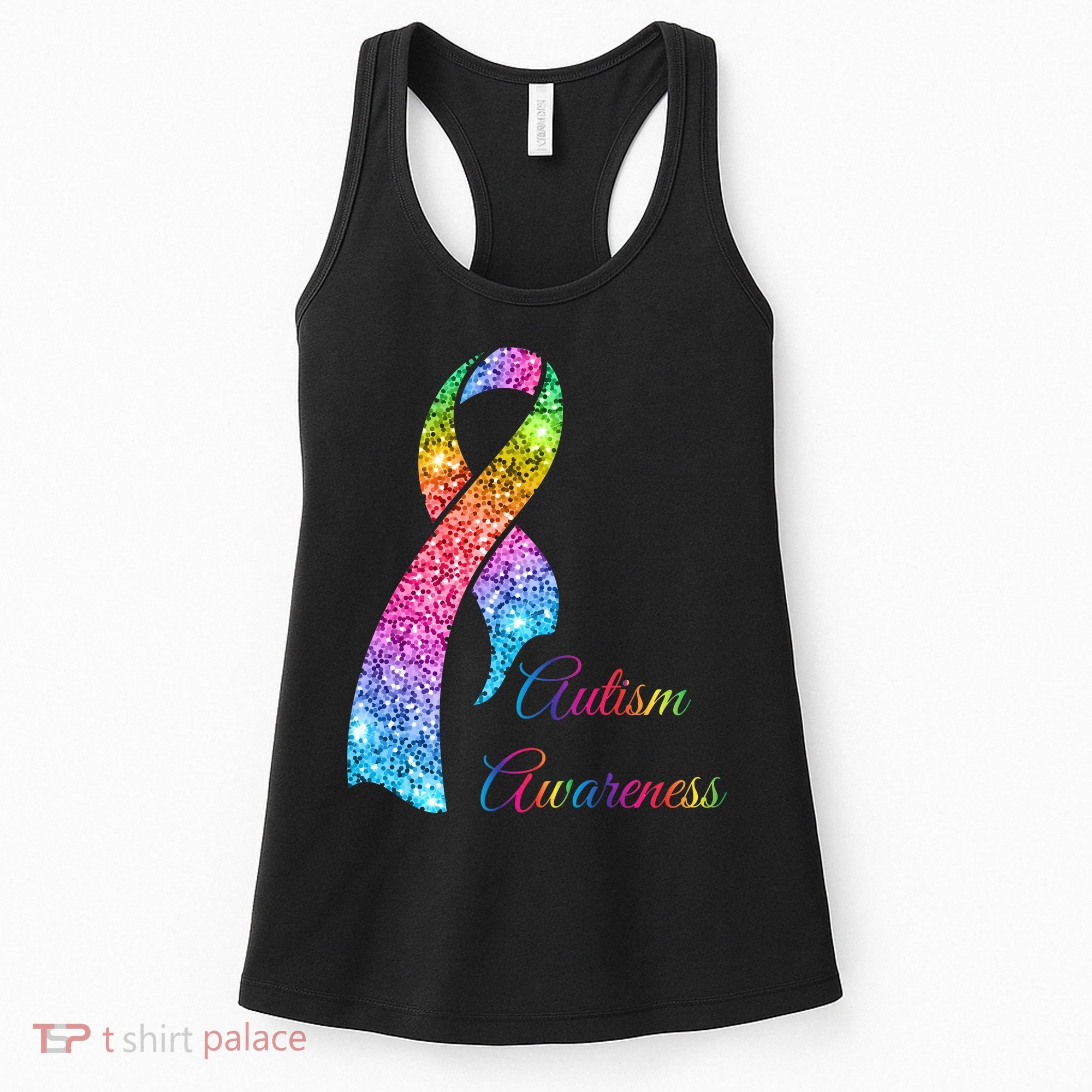 Autism Awareness Sparkle Glitter Ribbon Women's Tank Top