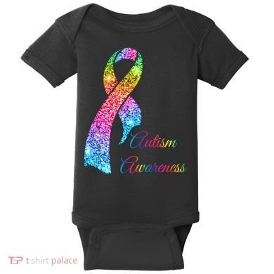 Autism Awareness Sparkle Glitter Ribbon Baby Bodysuit